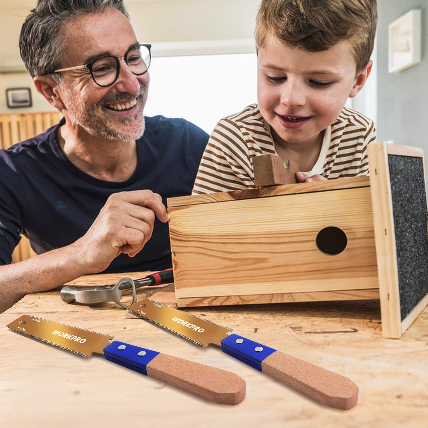 WORKPRO 6" Japanese Pull Saw, Double-Edged SK5 Blade, 14 & 17 TPI, Non-Slip Beech Handle, Narrow Head for Precision Wood Cutting