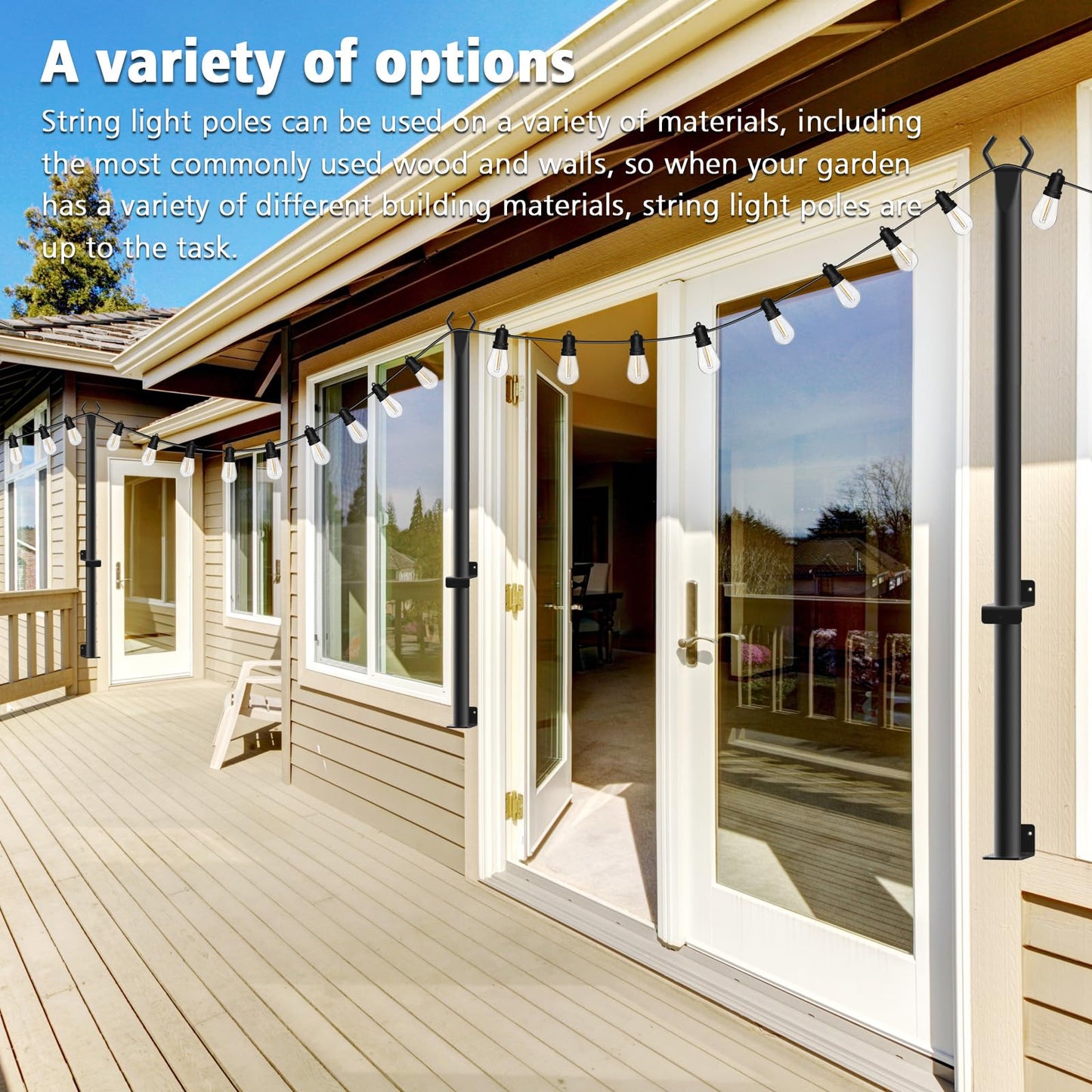 4-Pack 5ft Metal String Light Poles for Outdoor Use – Stands for Patio, Deck, Backyard, Garden, Wedding & Party Lighting