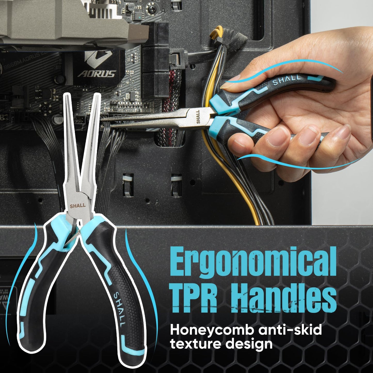 SHALL 6" Mini Needle Nose Pliers with Comfort Grip, Non-Serrated Drop Forged Steel Jaws for Jewelry, Crafts, Electronics Repair