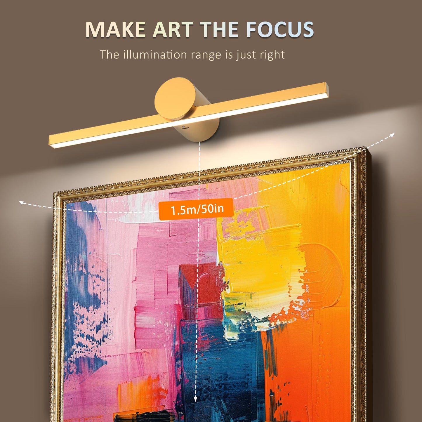 ZitoStory Battery Operated Wall Picture Light with Remote – Wireless, Dimmable, Rechargeable Art & Canvas Lighting, Gold 15.35"