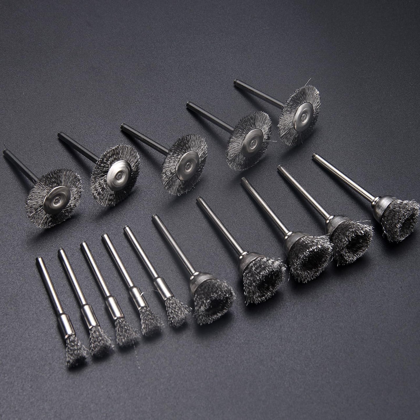 EASYIKI 15 Pieces Stainless Steel Wire Brushes, Wire Brush Wheel, Steel Wire Polishing Wheel Kits for Dremel Rotary Tools (1/8 Inch Mandrel)