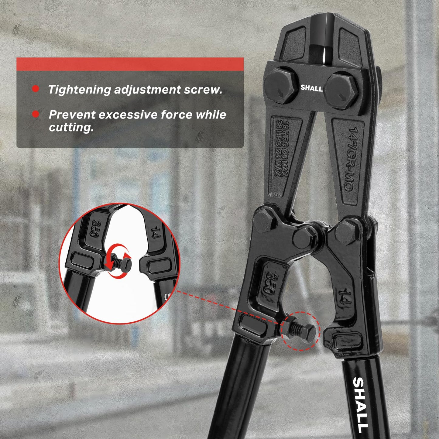 SHALL 14" Bolt Cutter Heavy Duty, Lock Cutter, Chain Cutter, Ergonomic Handle, More Efficient Leverage, for Cutting Locks, Chains & Iron Wire