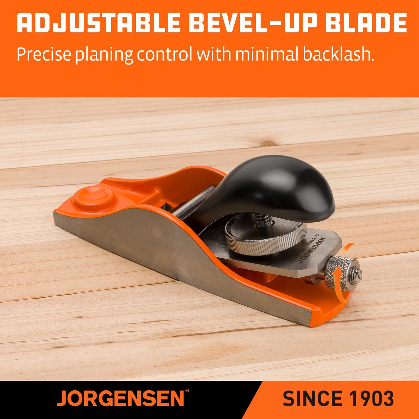 JORGENSEN 5-1/4" Hand Wood Planer, Low Angle Block Plane for Woodworking, Detail Trimming & Craft, Adjustable Depth, Durable Iron Body