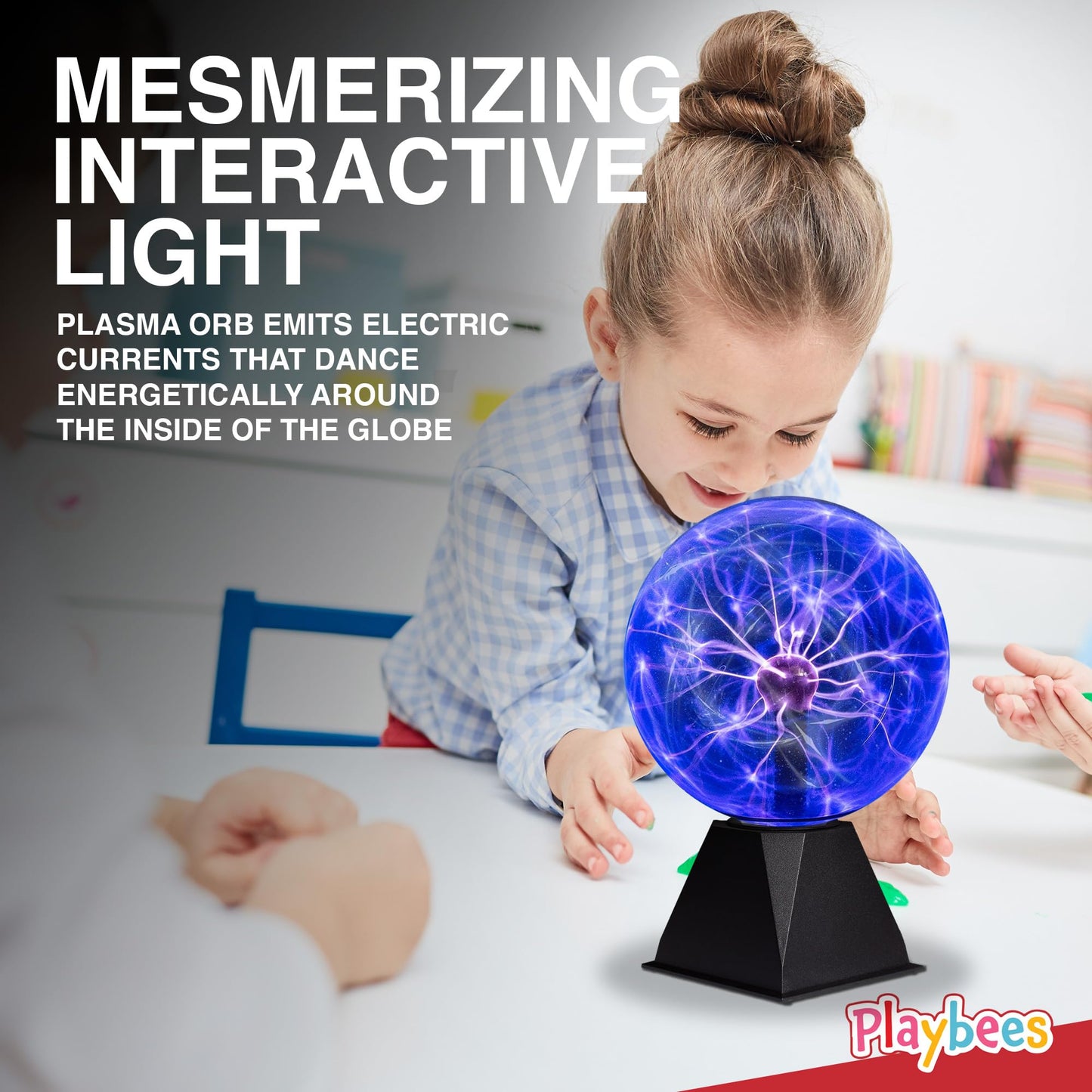 Playbees 7" Blue Plasma Ball - Tesla Coil Lightning Globe, Static Electricity Lamp, Nebula Effect, Plug-In for Parties, STEM, Decor