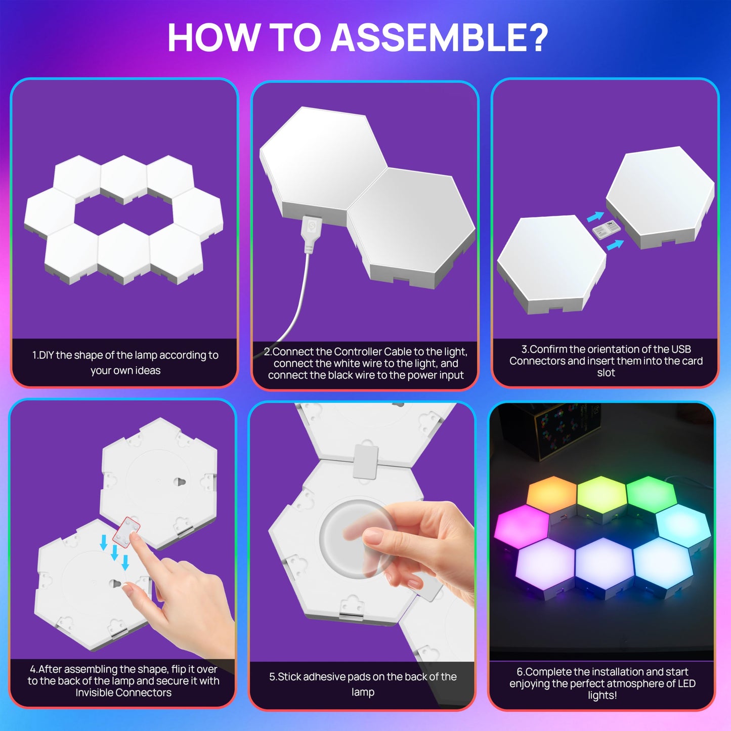 **KORORO Hexagon LED Lights, 8-Pack Smart App RGB Gaming Wall Lights with Remote, Music Sync Honeycomb Lights for Bedroom & Gaming Decor**