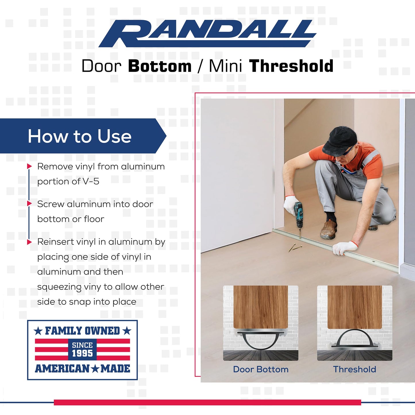 36" Mini Threshold or Door Bottom 1 1/4" Wide 3/8"-1/2" High