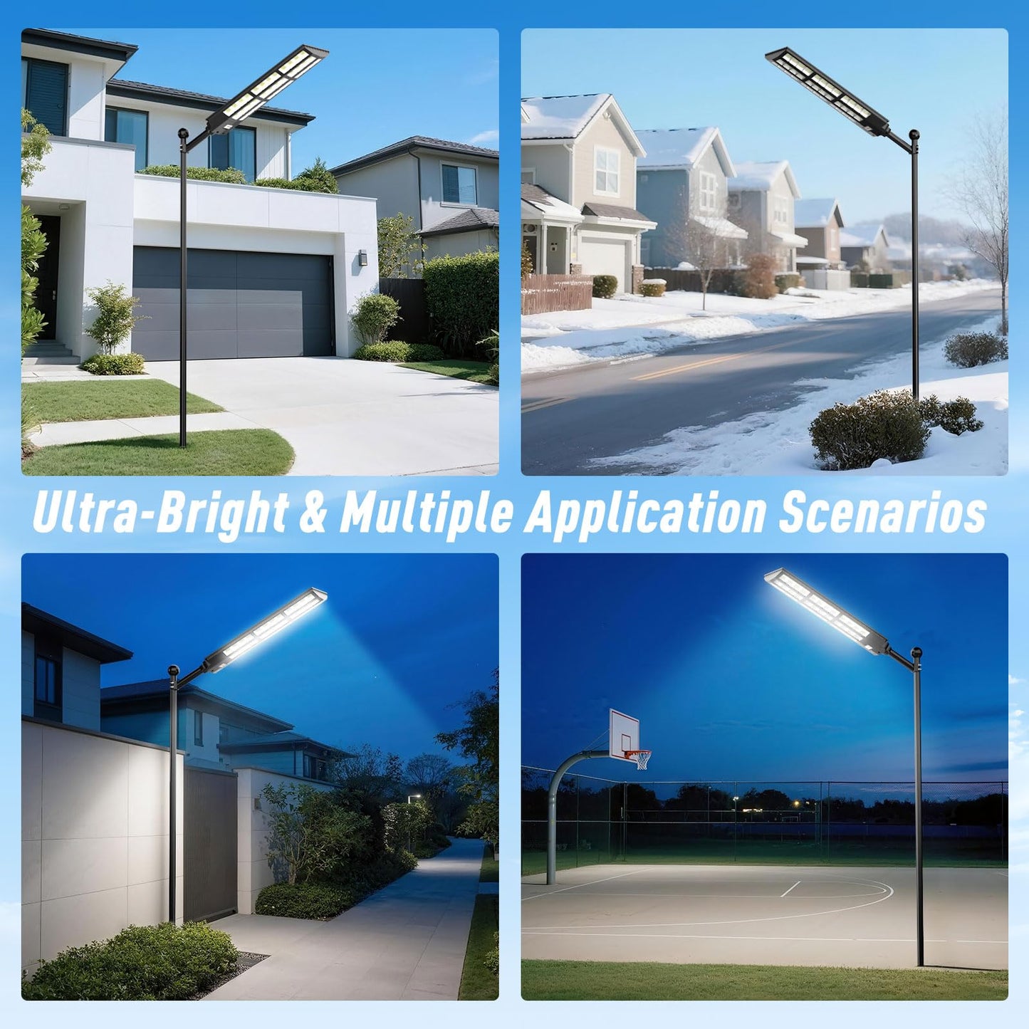 ZIZIWIN 15000W Solar Street Light Outdoor Waterproof, Motion Sensor & Remote, Heavy Duty Pole/Wall Mount for Yard, Driveway, Garage