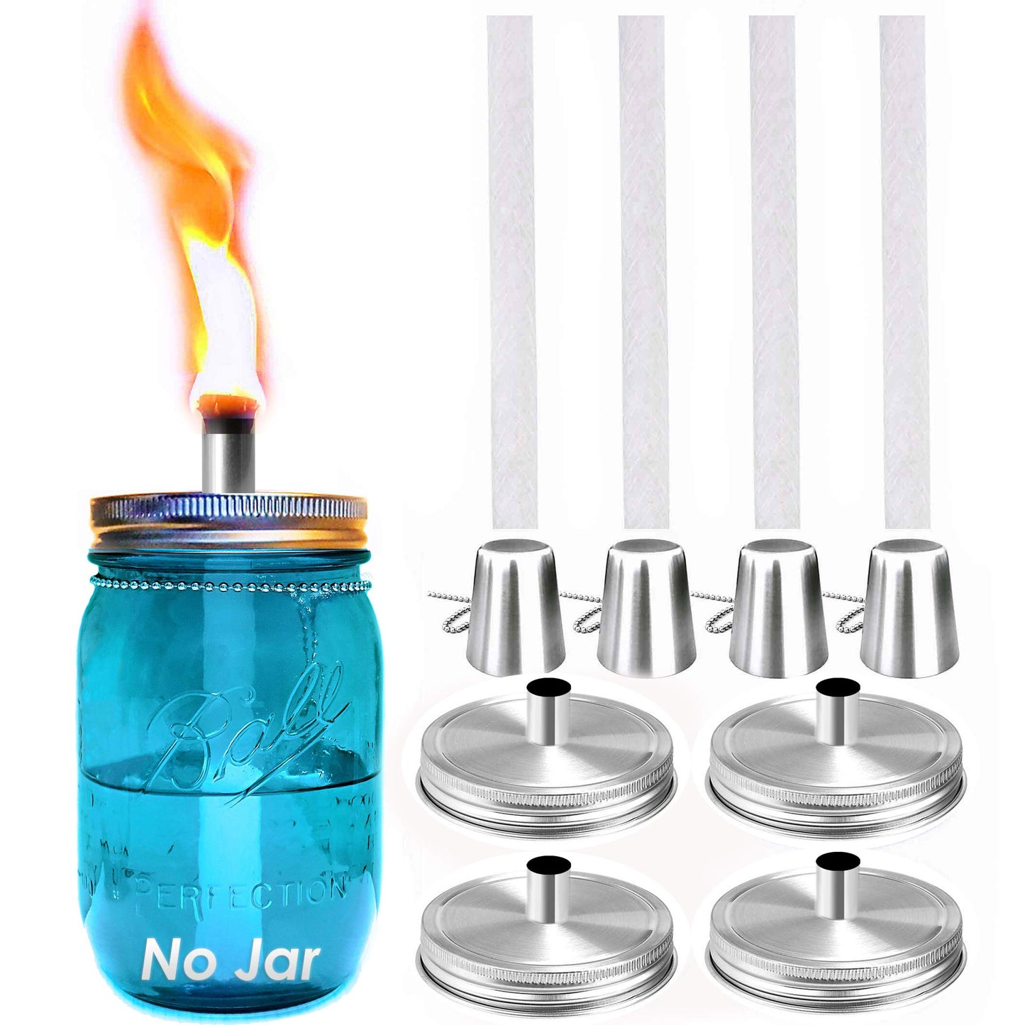 Yitee 4-Pack Mason Jar Tabletop Torch Kits with Stainless Steel Lids & Longlife Fiberglass Wicks – Outdoor Patio, Deck, Xmas Decor