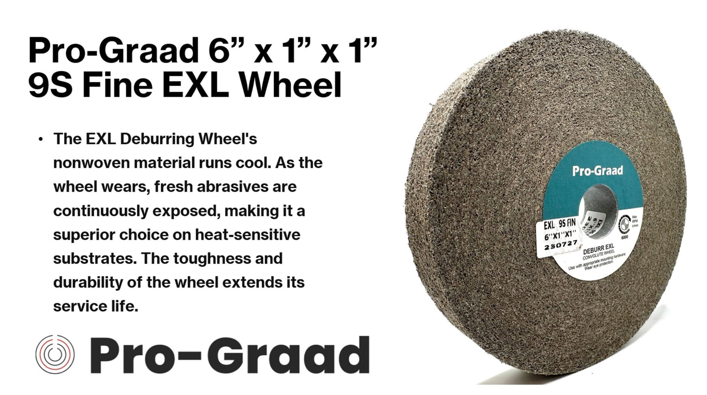 Pro-Graad EXL 6" x 1" x 1" 9S Fine Grit Silicon Carbide Deburring & Polishing Wheel, Convolute, Metal Finishing - 1 Pack