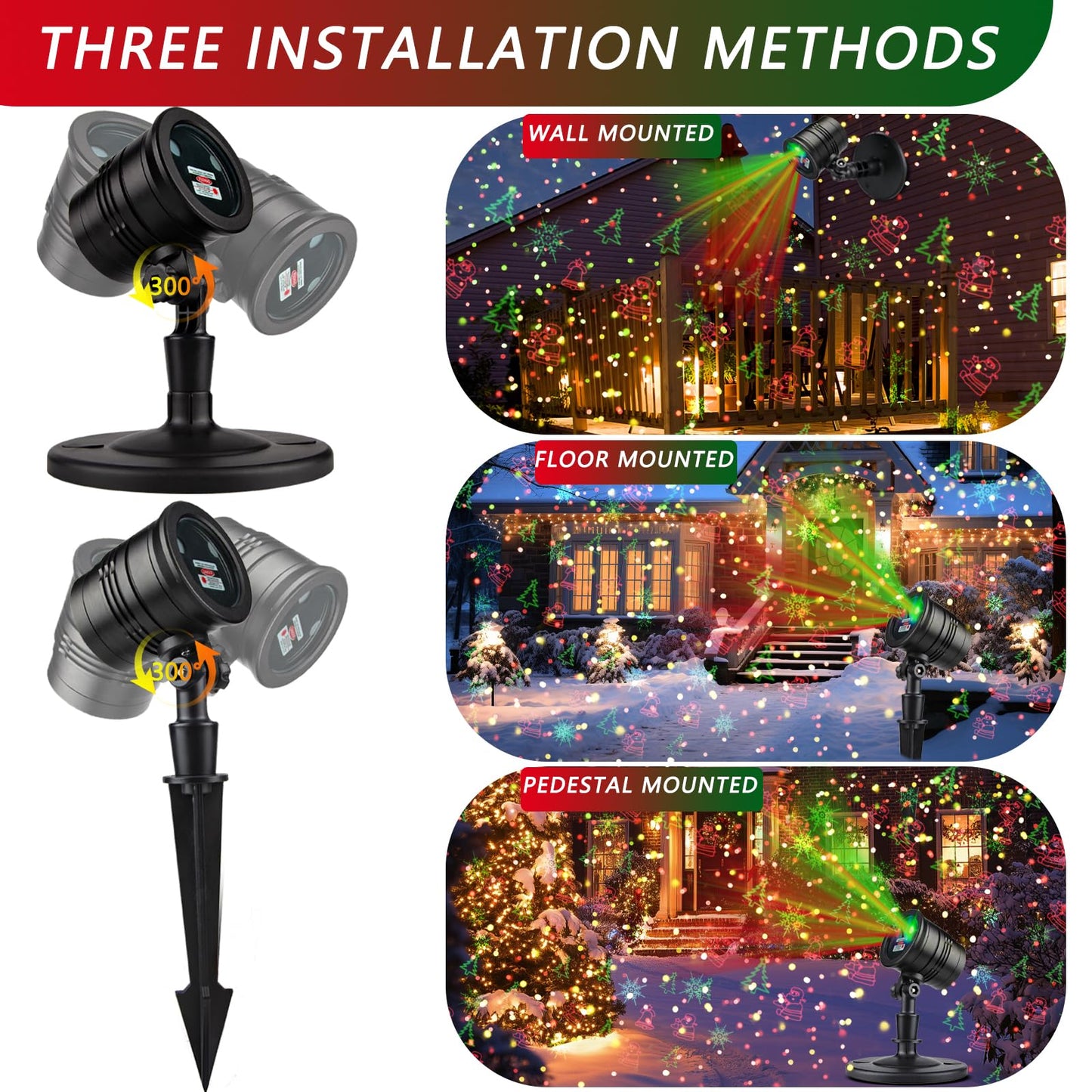 Outdoor Christmas Laser Projector Lights – Waterproof Red & Green Patterns with Remote, Holiday Yard & Garden Decoration