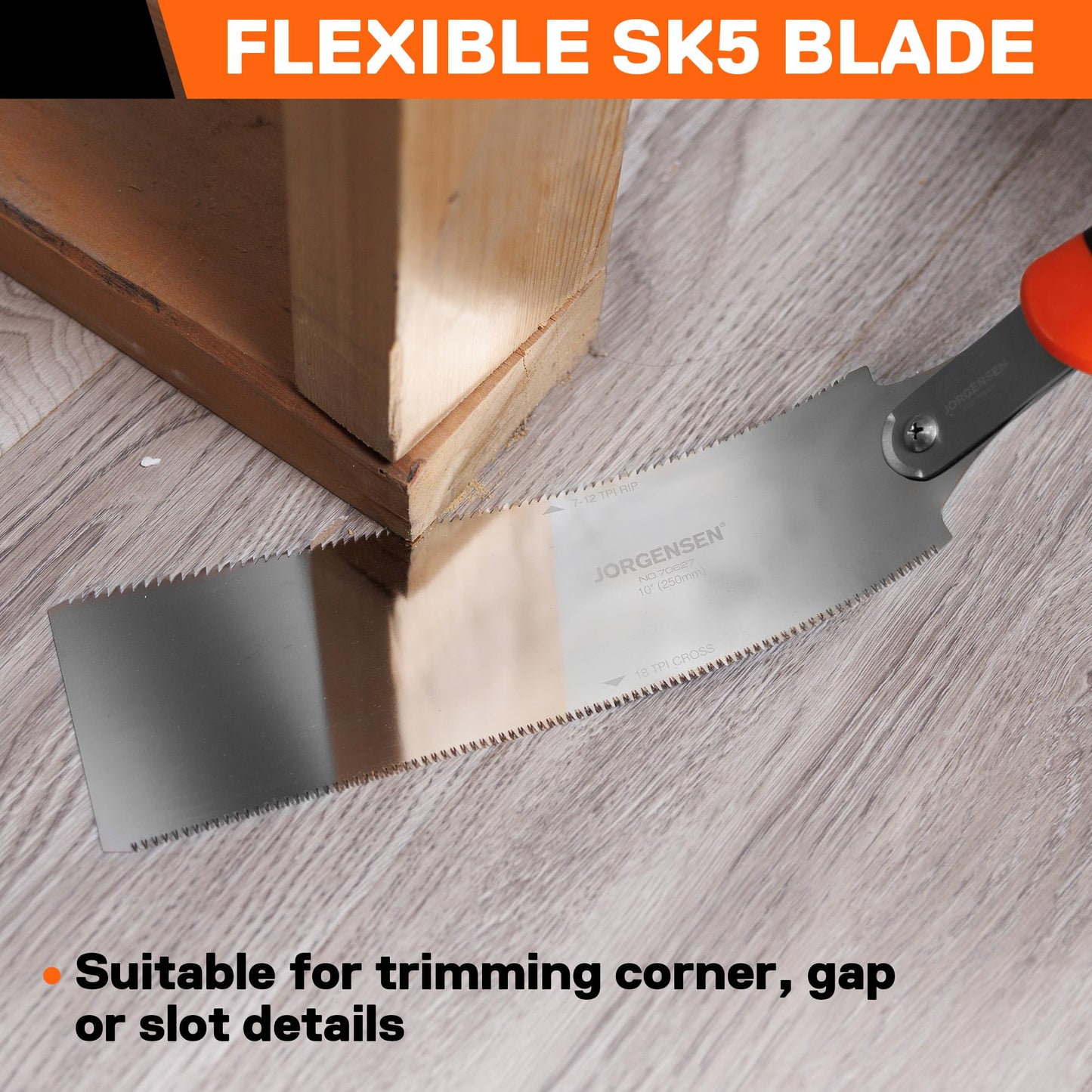 JORGENSEN 10-Inch Japanese Pull Saw, Double Edge Hand Saw with SK5 Flexible Replaceable Blade, 7–12 & 18 TPI Flush Cut for Woodworking