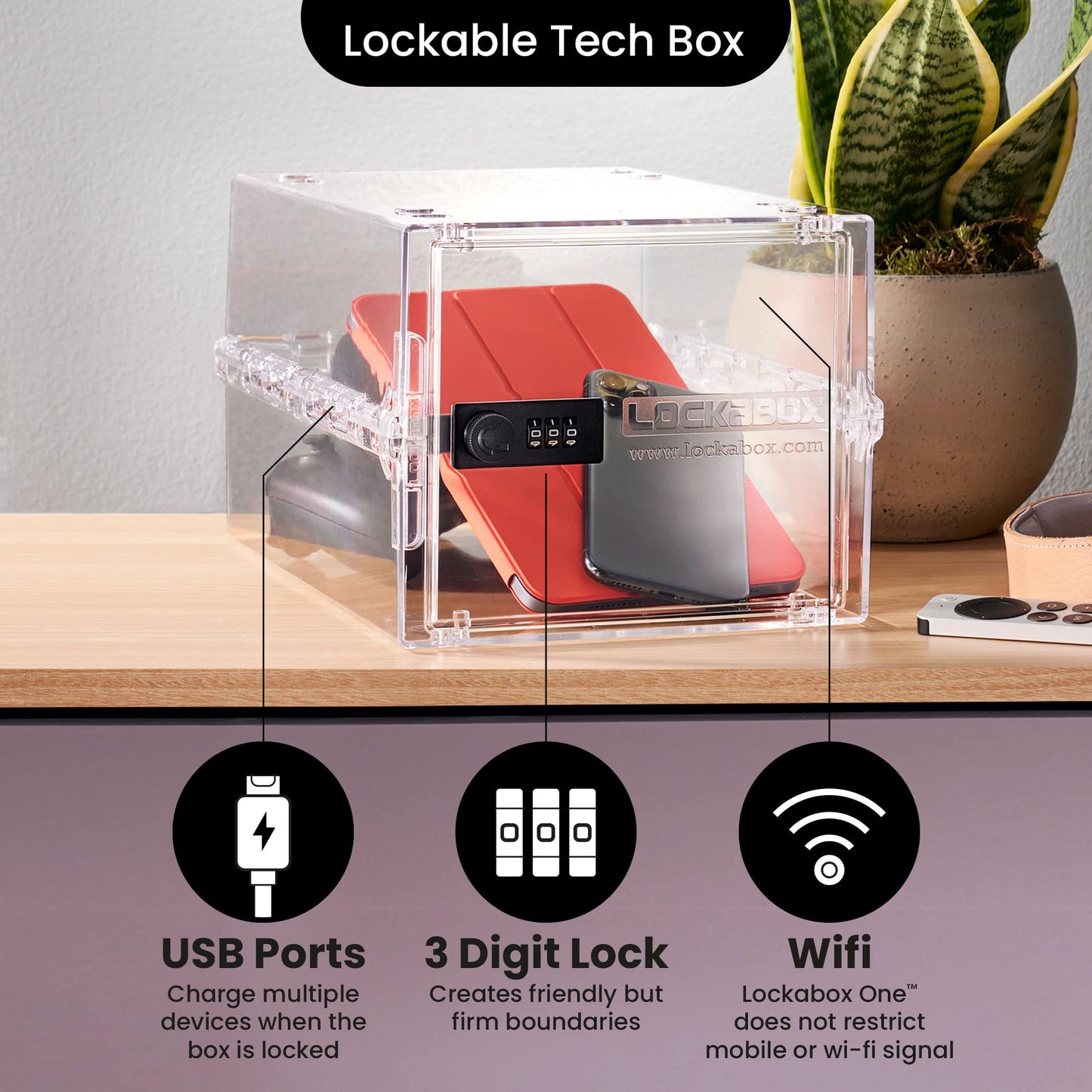 Lockabox One™ | Premium Lock Box | Medium Combination Lock Box For Food, Medicine & Home Safety | External Size 12 x 8 x 6.6 inches (Crystal)