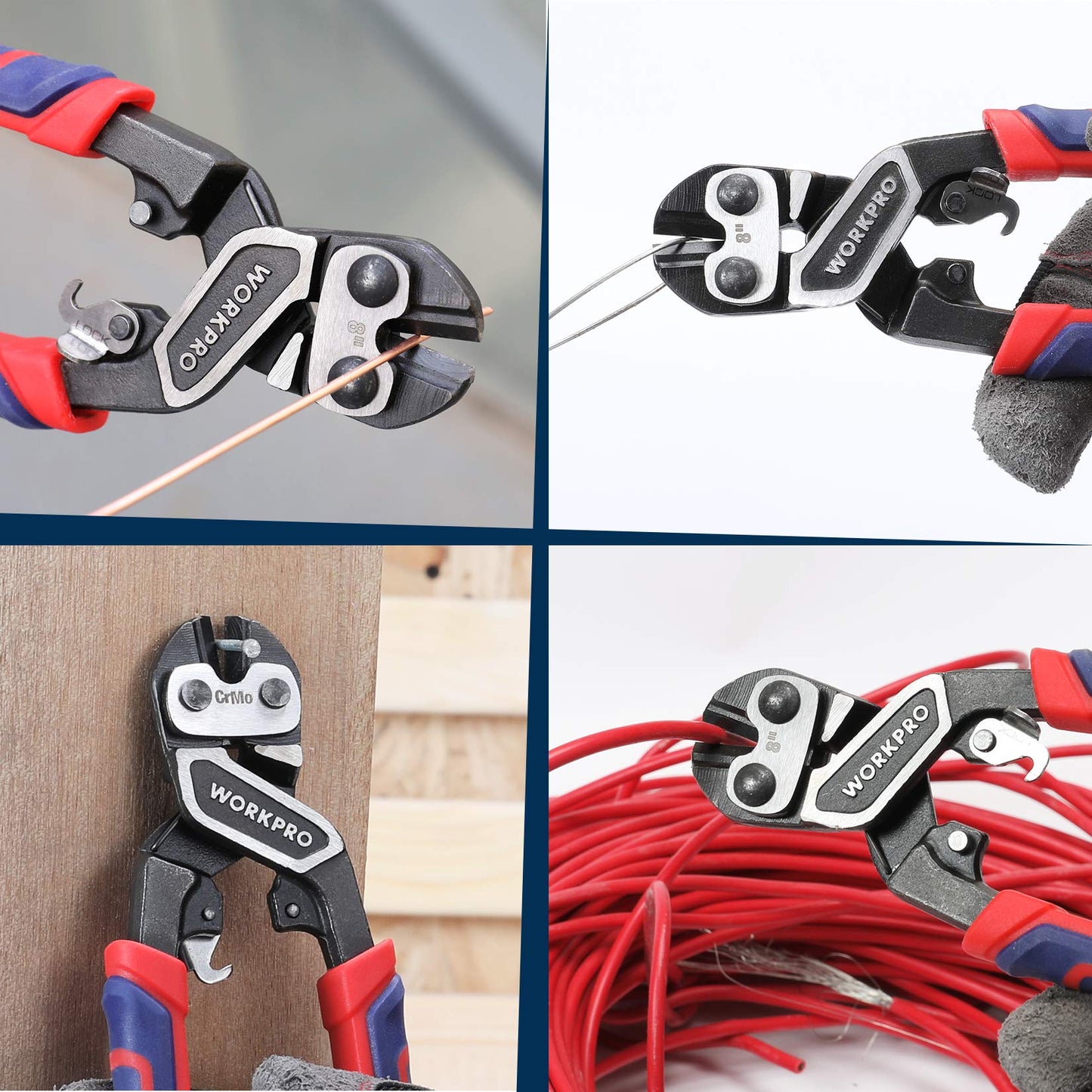 WORKPRO 8" Mini Bolt Cutter – Heavy Duty Wire Cutters with Ergonomic Handle, Security Lock, High Leverage Chrome Moly Steel Blade