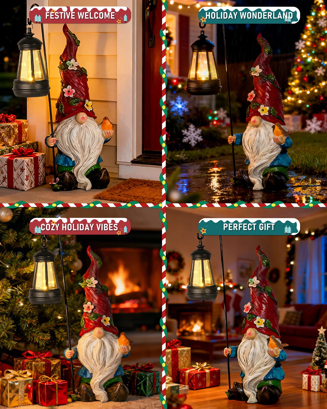 Pohabery Christmas Gnomes Outdoor Statue with Solar Lights – Garden & Patio Decor, Yard Gnomes, Holiday Gifts for Women & Mom