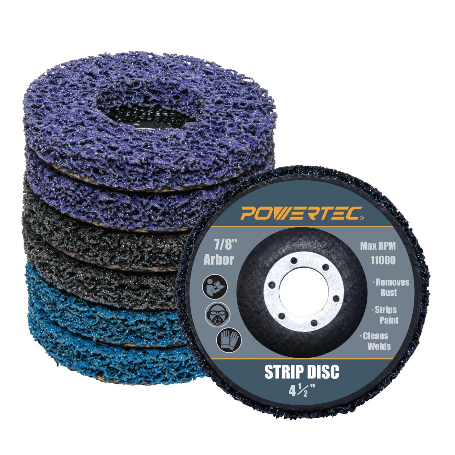 POWERTEC 4-1/2" Strip Discs 6-Pack, 7/8" Arbor Angle Grinder Wheel for Paint, Rust, Oxidation Removal on Metal & Wood (11103)