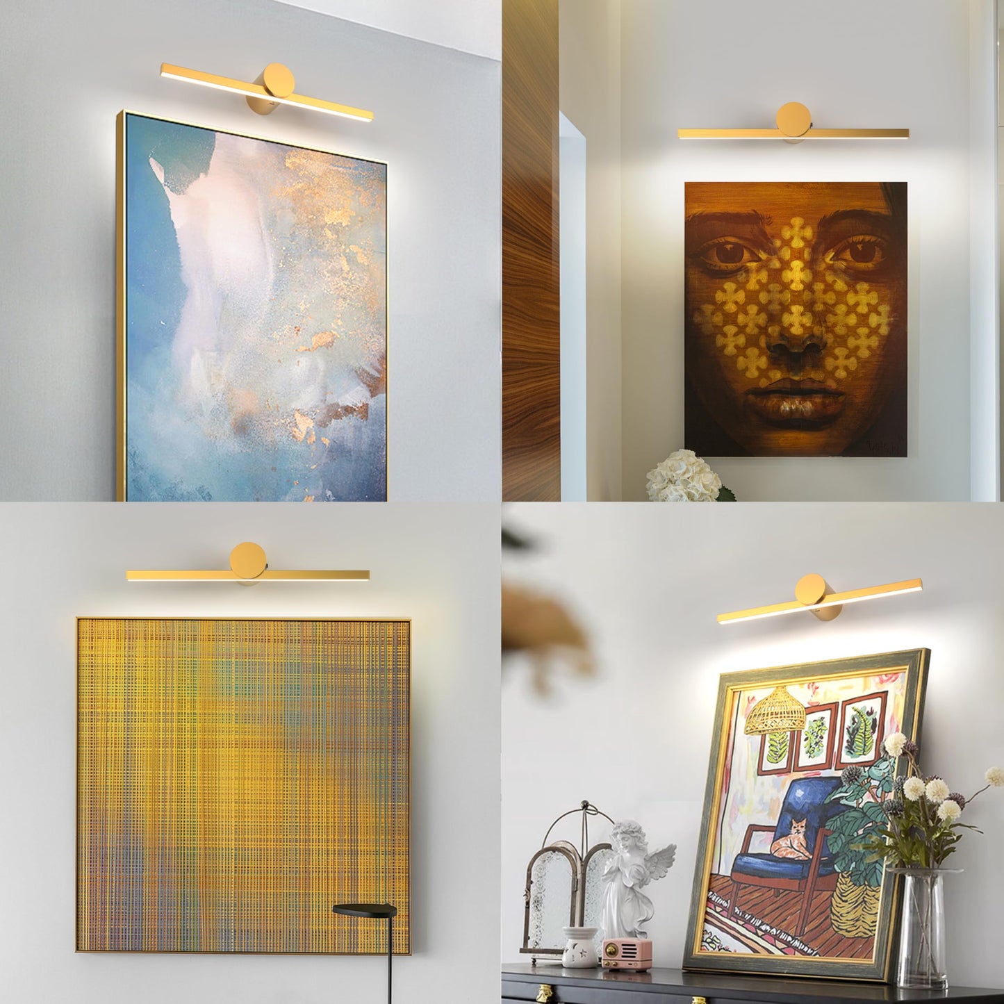 ZitoStory Battery Operated Wall Picture Light with Remote – Wireless, Dimmable, Rechargeable Art & Canvas Lighting, Gold 15.35"