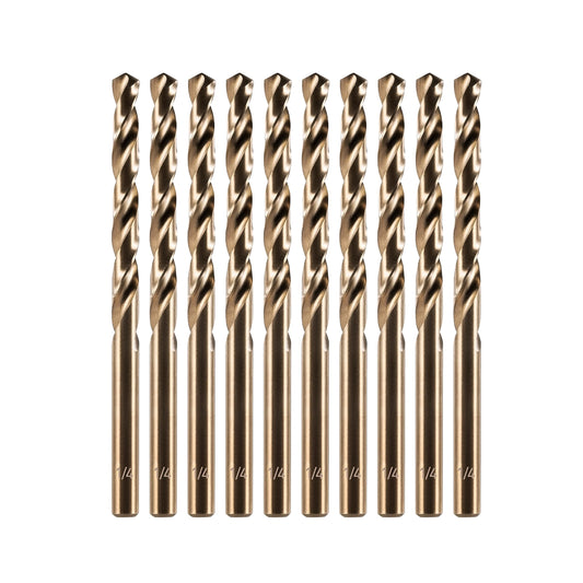 amoolo 1/4" Cobalt Drill Bit (10 Pcs), M35 HSS Metal Drill Bits Set for Hard Metal, Stainless Steel, Cast Iron Box of 10