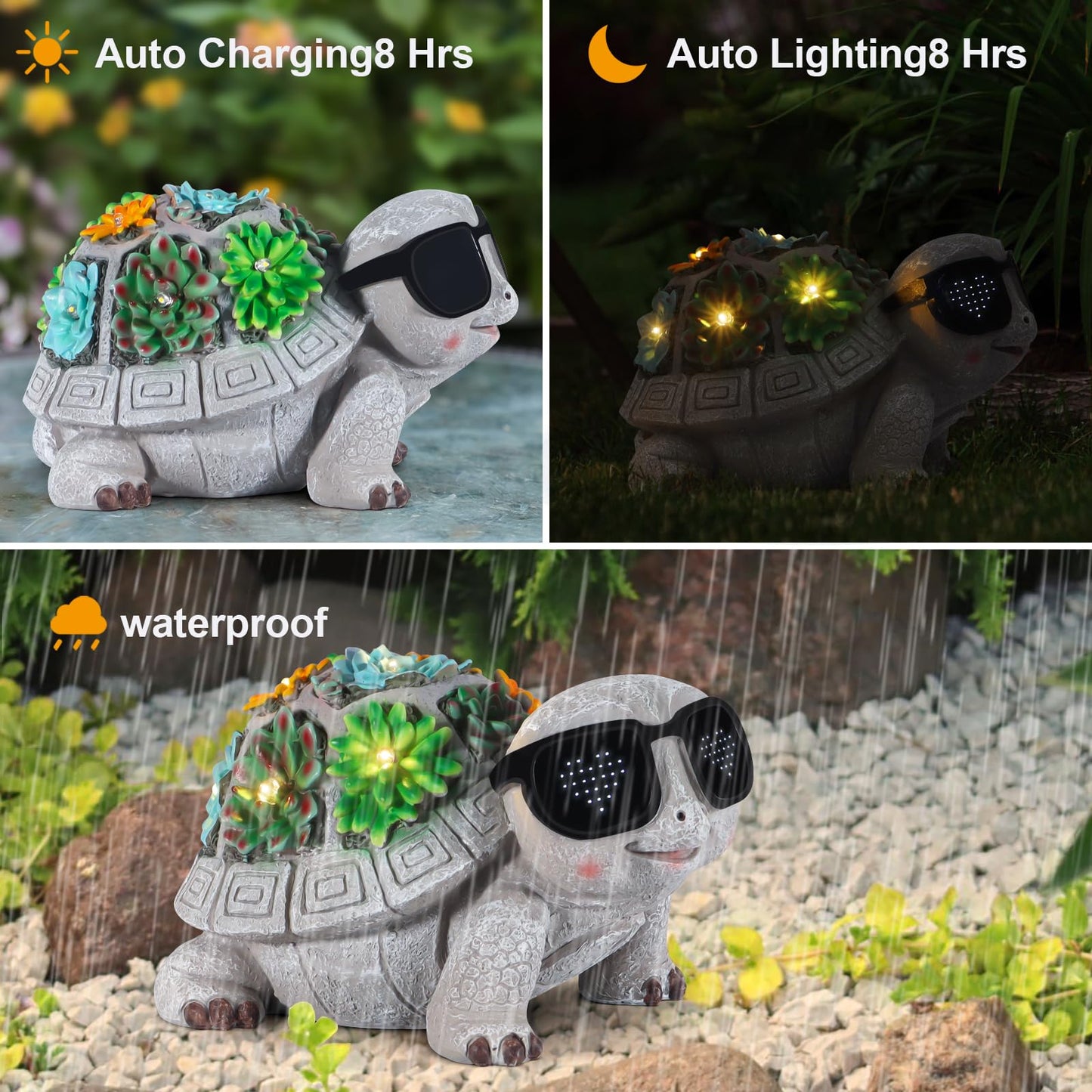 Pawatee Solar Turtle Garden Statue with Succulent & LED Lights – Unique Outdoor Patio Decor, Birthday Gift for Women, Mom, Grandma