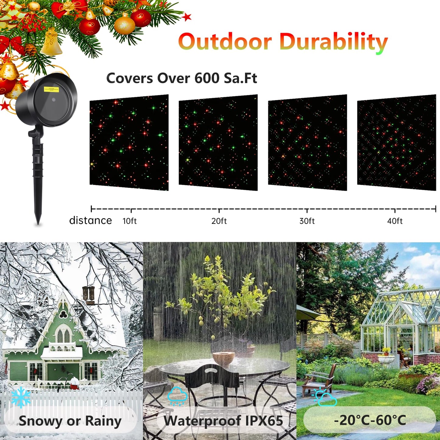 YFAIN Christmas Laser Projector Light Outdoor Waterproof, Red & Green Star Show Landscape Spotlight for House Garden Holiday Decor