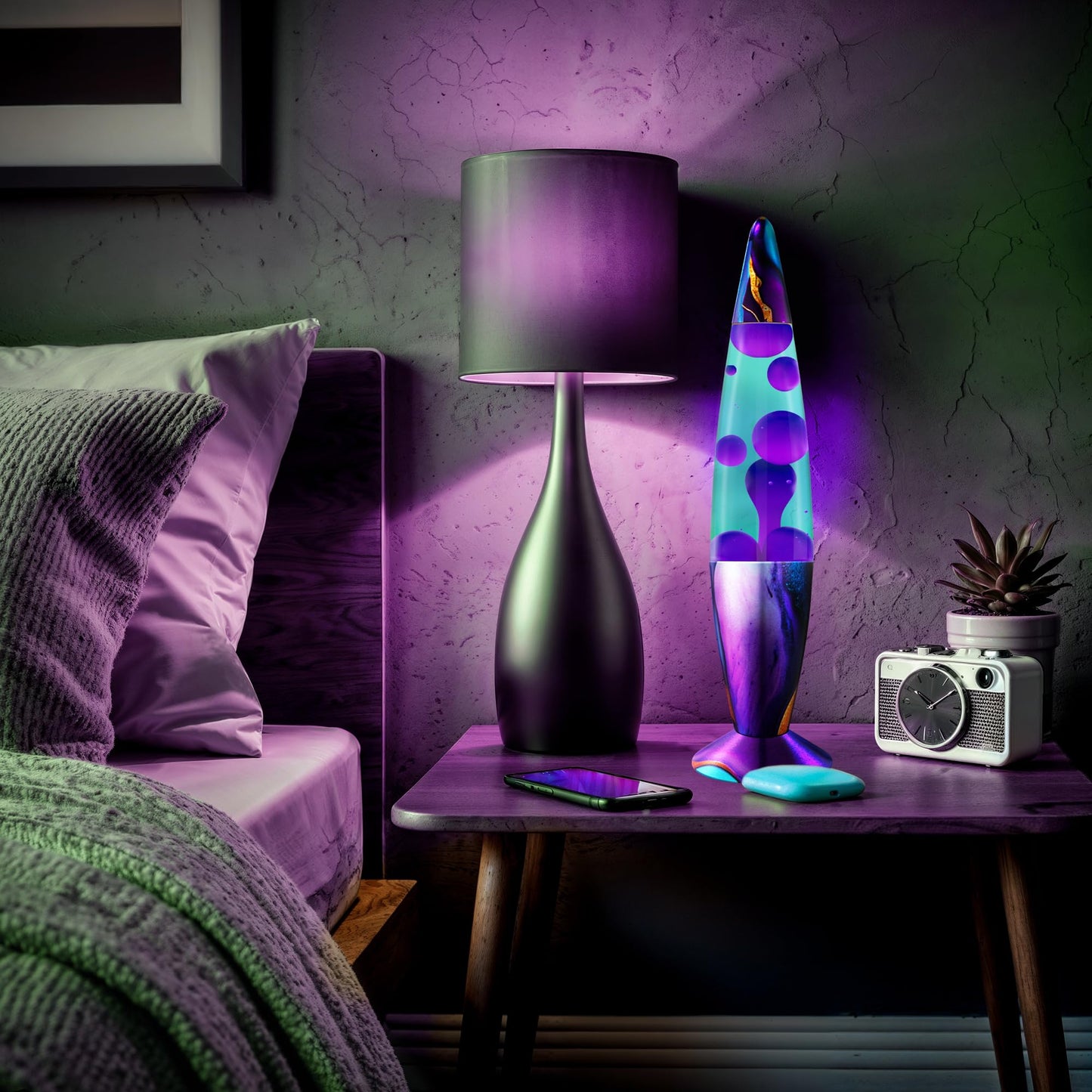 JAMBO 16” Magma Motion Lamp, Teal with Purple Wax – Relaxing Retro Liquid Night Light for Bedroom, Living Room & Office