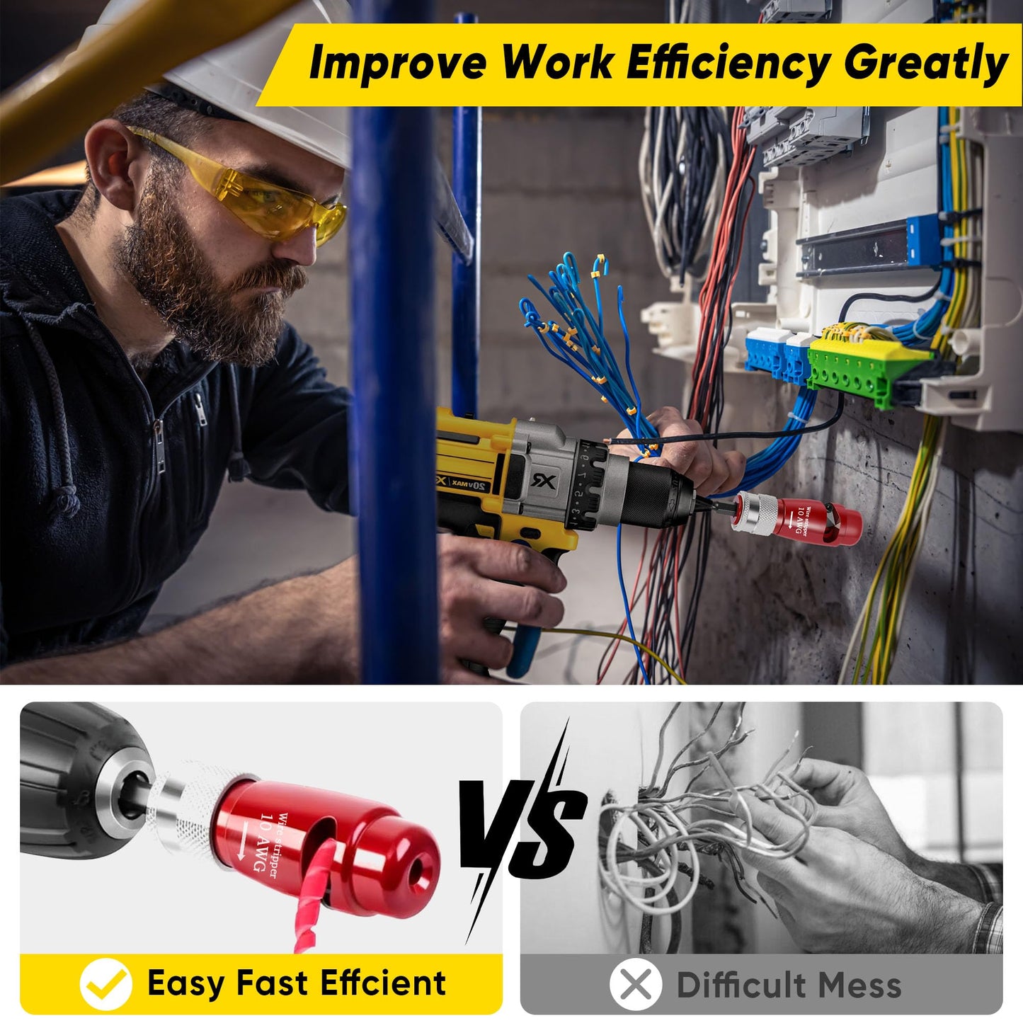 US Regulations 8-in-1 Wire Stripping & Twisting Drill Tool Set, Professional Electrician 8-Piece Wire Stripper & Connector Kit