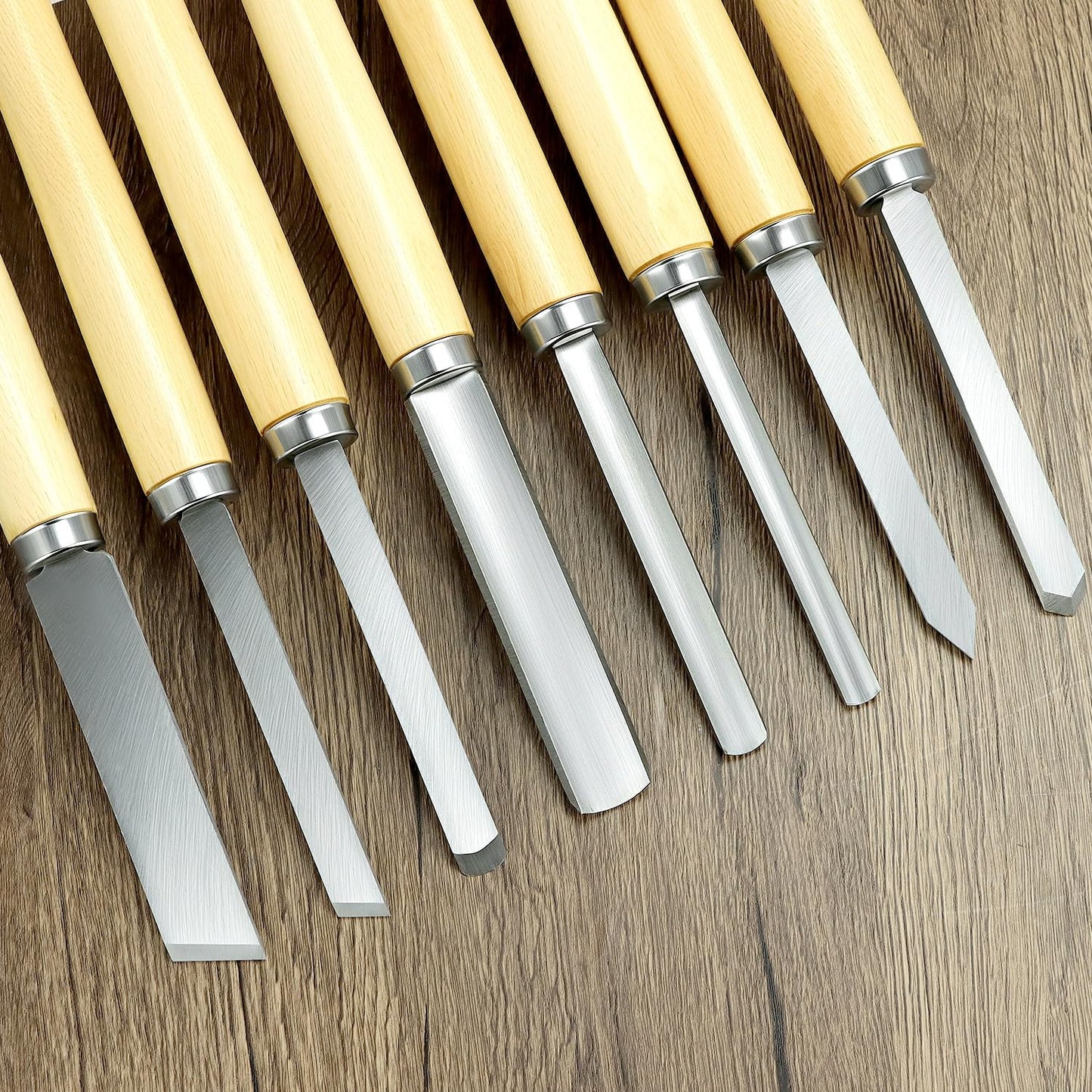 QWORK Wood Turning Chisel Set, 8 Pcs Lathe Chisel Set with Triple Tempered Chromium-Vanadium Steel for Woodworking and Craftsmanship