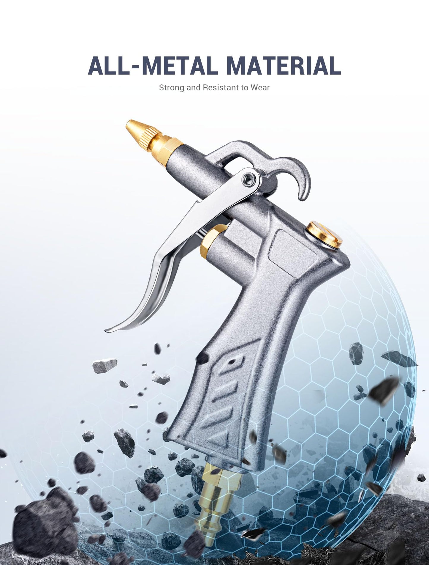 JASTIND Industrial Air Blow Gun with Brass Adjustable Nozzle & 2 Steel Extensions, Pneumatic Compressor Tool for Dust Cleaning