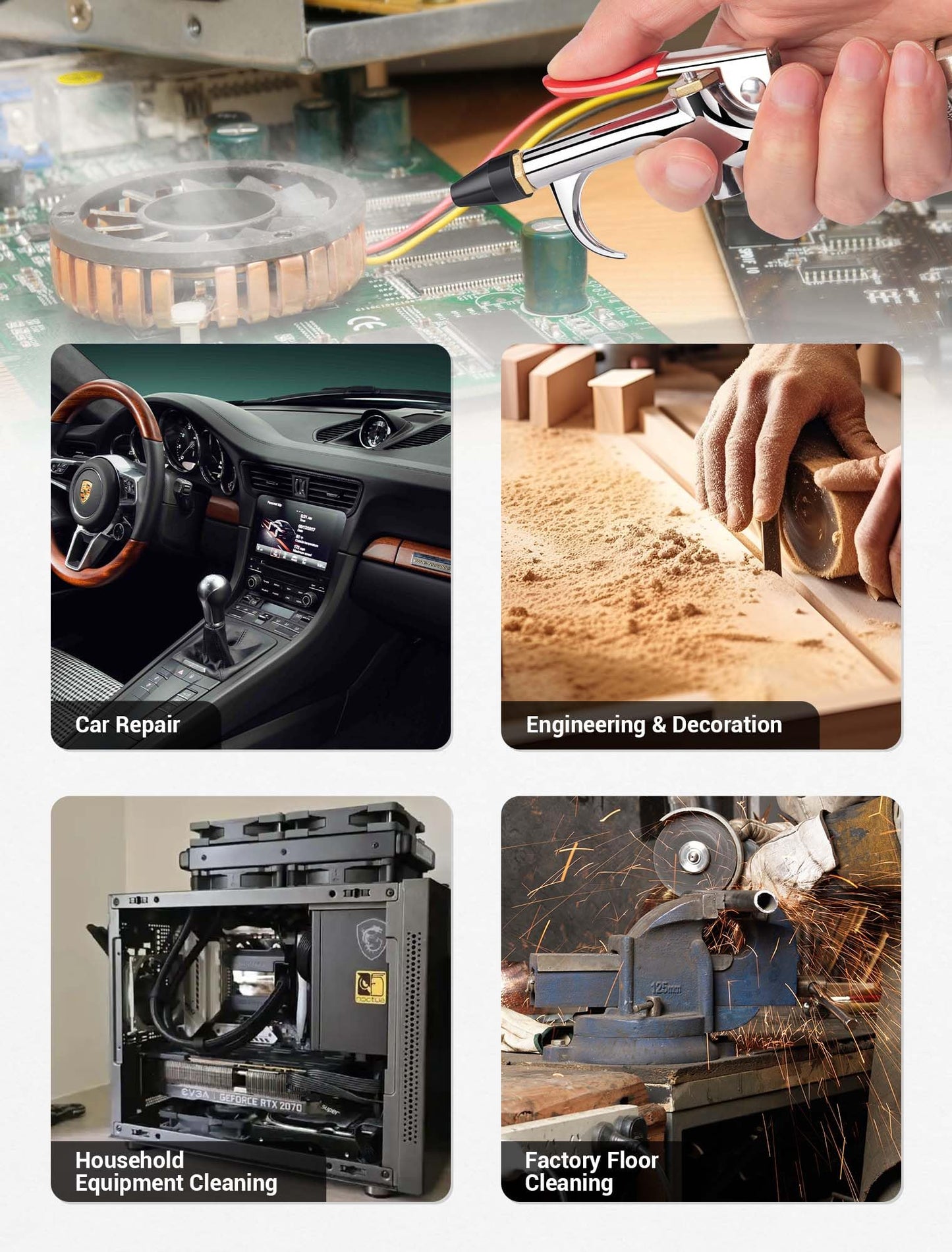 JASTIND 4-Pc Air Blow Gun Kit, 2-Way Nozzle with Rubber Tip & 1/4" Quick Plug, Air Compressor Blower for Dust Cleaning