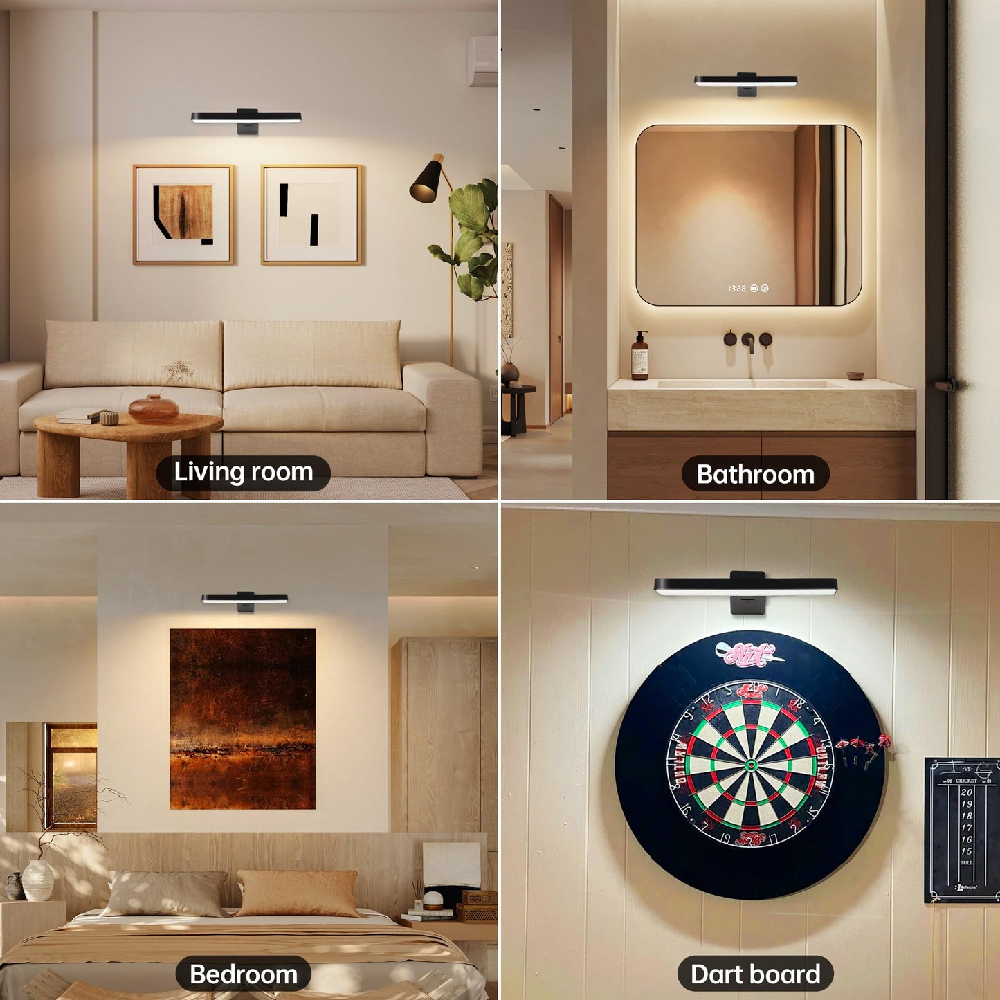 Auncko 2-Pack Rechargeable Wall Picture Lights with Remote – Dimmable, 3 Color Temps, Timer, Wireless Art & Frame Lighting, Black