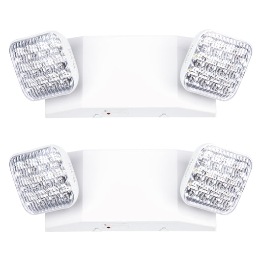 GRUENLICH LED Dual-Head Commercial Emergency Light, Backup Battery, Hardwired 120-277V, Office & Business Power Outage, 2-Pack