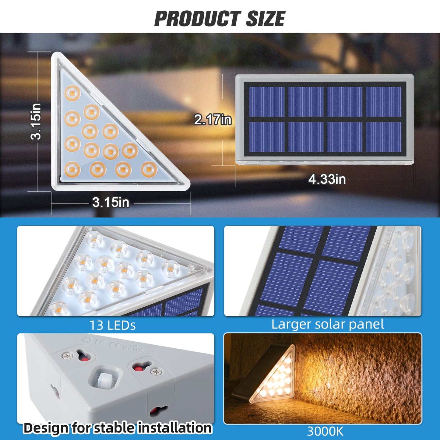 NIORSUN Solar Step Lights 6 Pack – Waterproof IP67, Auto On/Off, 3000K Warm White for Outdoor Steps, Deck, Patio, Yard & Garden