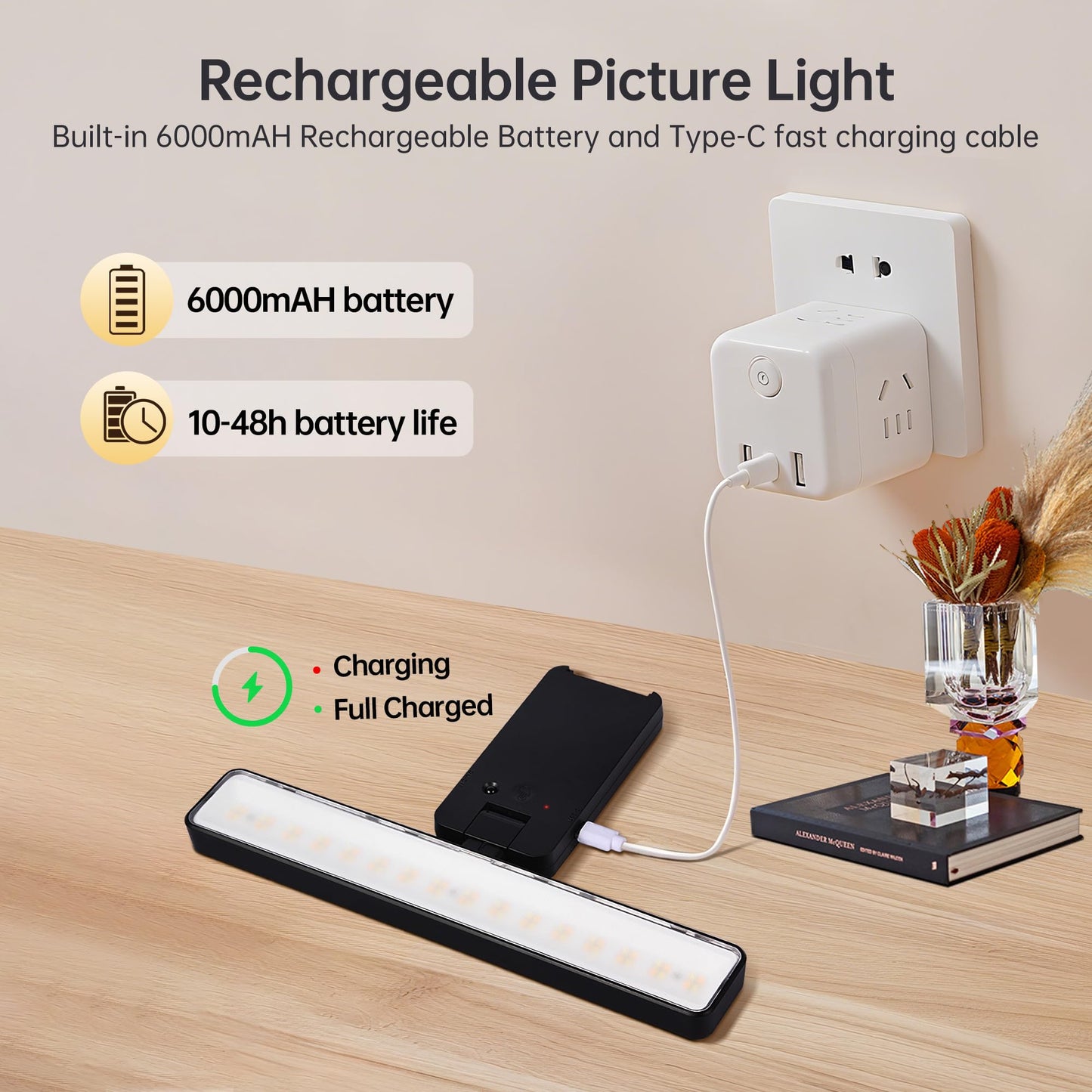 Auncko 2-Pack Rechargeable Wall Picture Lights with Remote – Dimmable, 3 Color Temps, Timer, Wireless Art & Frame Lighting, Black