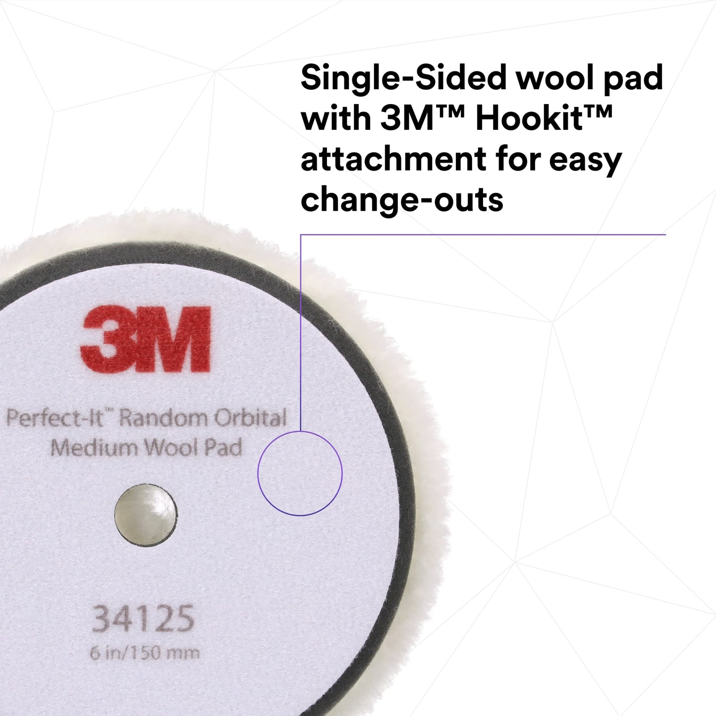 3M Perfect-It Random Orbital Medium Wool Compounding Pad, 6"/150 mm, White, 34125, Orbital Pads for Automotive Compounding and Polishing