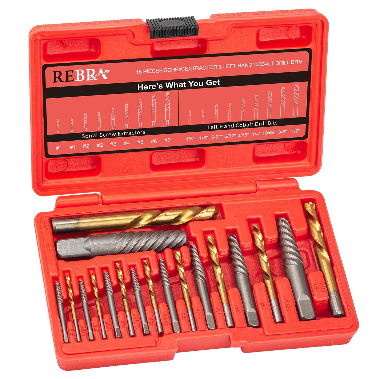 Screw Extractor Set with Left-Hand Drill Bits, 18-Piece Cr-Mo & HSS Cobalt Easy Out Tool for Stripped, Broken Bolts & Screws