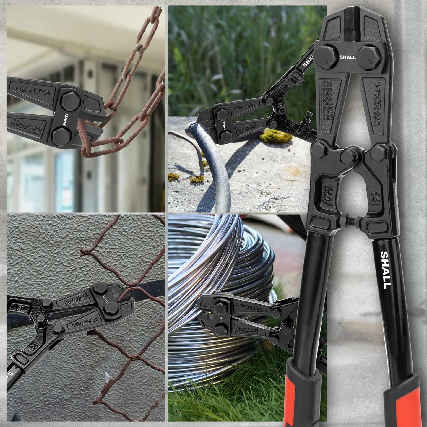 SHALL 14" Bolt Cutter Heavy Duty, Lock Cutter, Chain Cutter, Ergonomic Handle, More Efficient Leverage, for Cutting Locks, Chains & Iron Wire