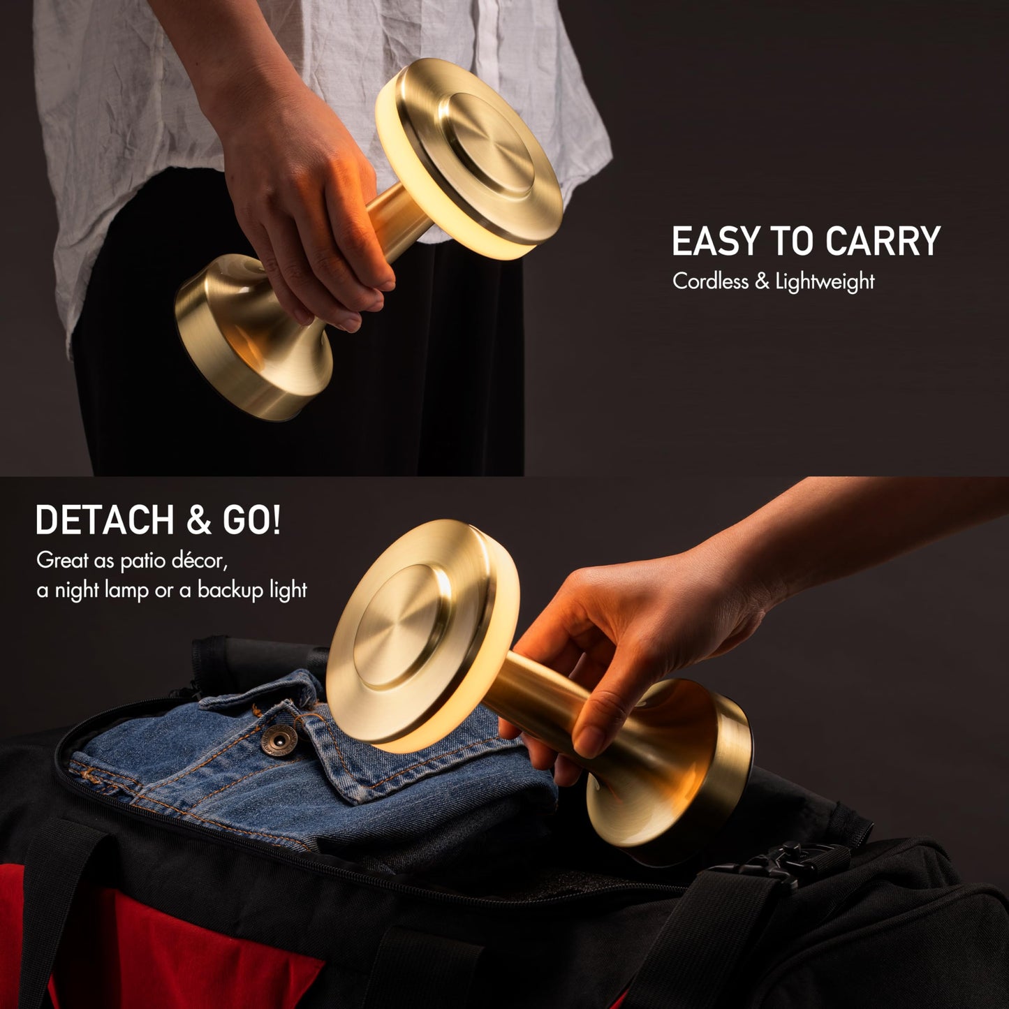 O’Bright Portable LED Table Lamp, Touch Sensor, 3-Level Dimmable, Rechargeable Battery Up to 48H, Bedside & Kids Night Light, Gold