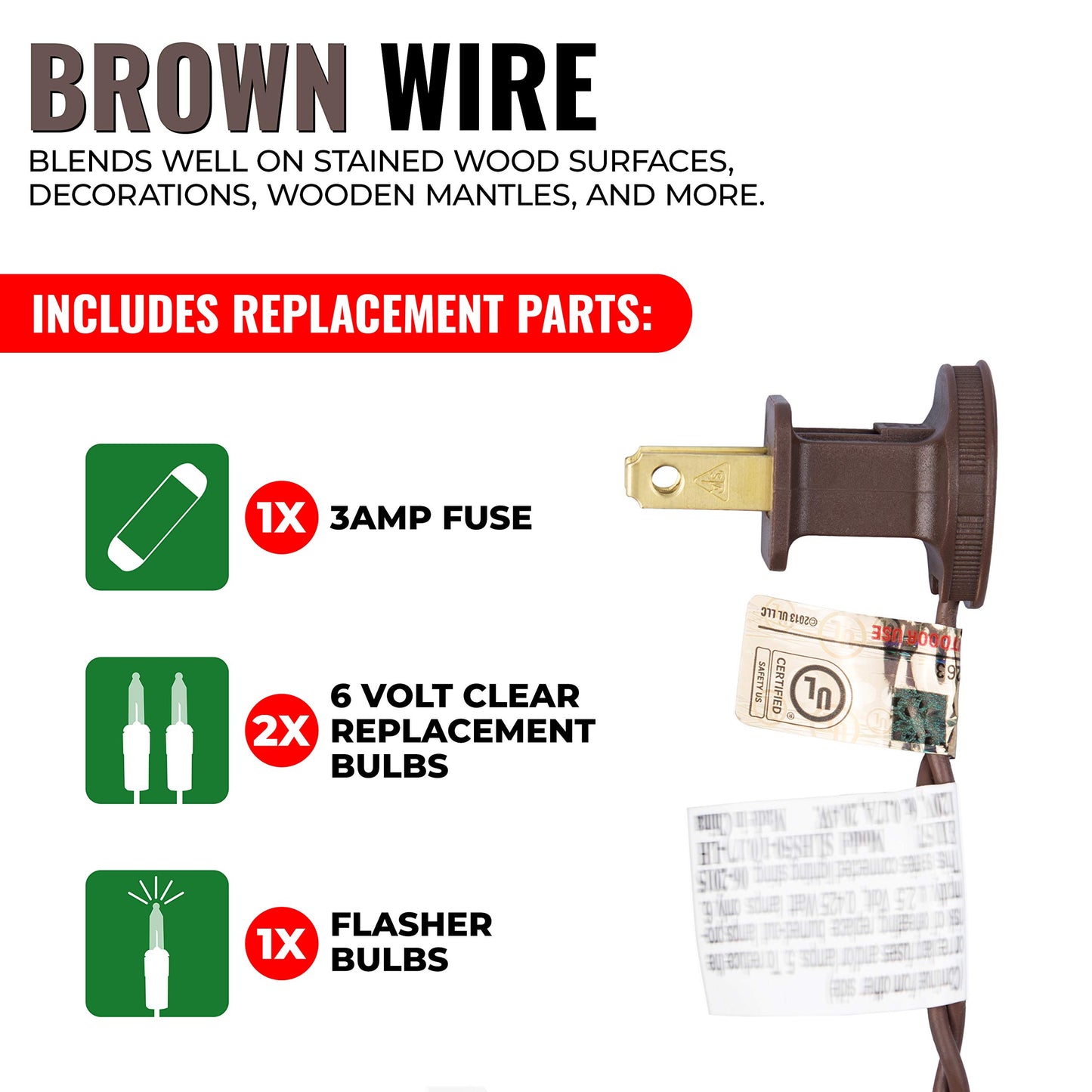 612 Vermont 20 Clear Mini Christmas String Lights, Brown Wire, UL Listed Indoor Only, 5ft Lighted Length, 6ft Total