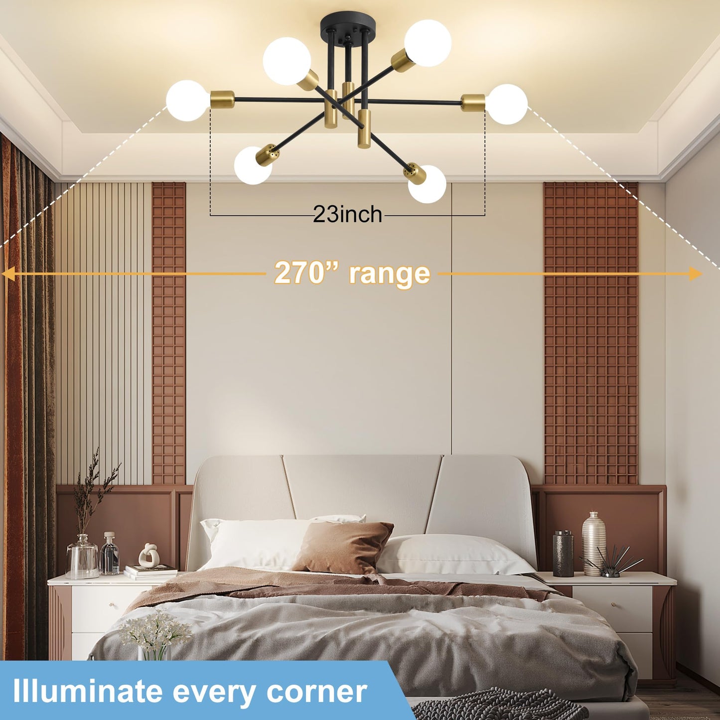 Biewalk 6-Light Sputnik Chandelier, 31" Gold & Black Modern Ceiling Light for Dining Room, Living Room, Kitchen Island