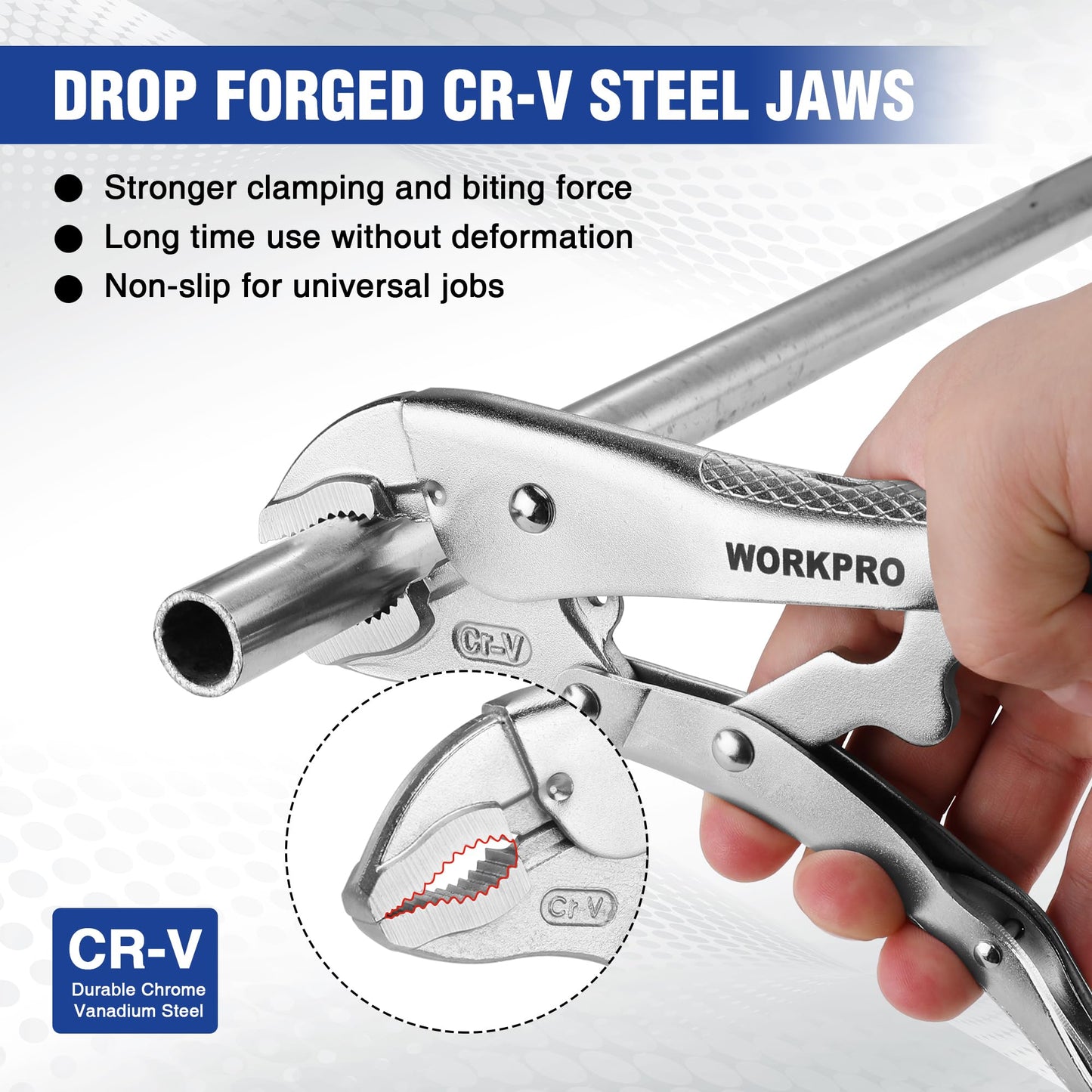 WORKPRO 10-Inch Locking Pliers, Curved Jaw Vise Grips with Wire Cutter, Chromium-Vanadium Steel Adjustable Locking Pliers for Clamping, Twisting & Welding