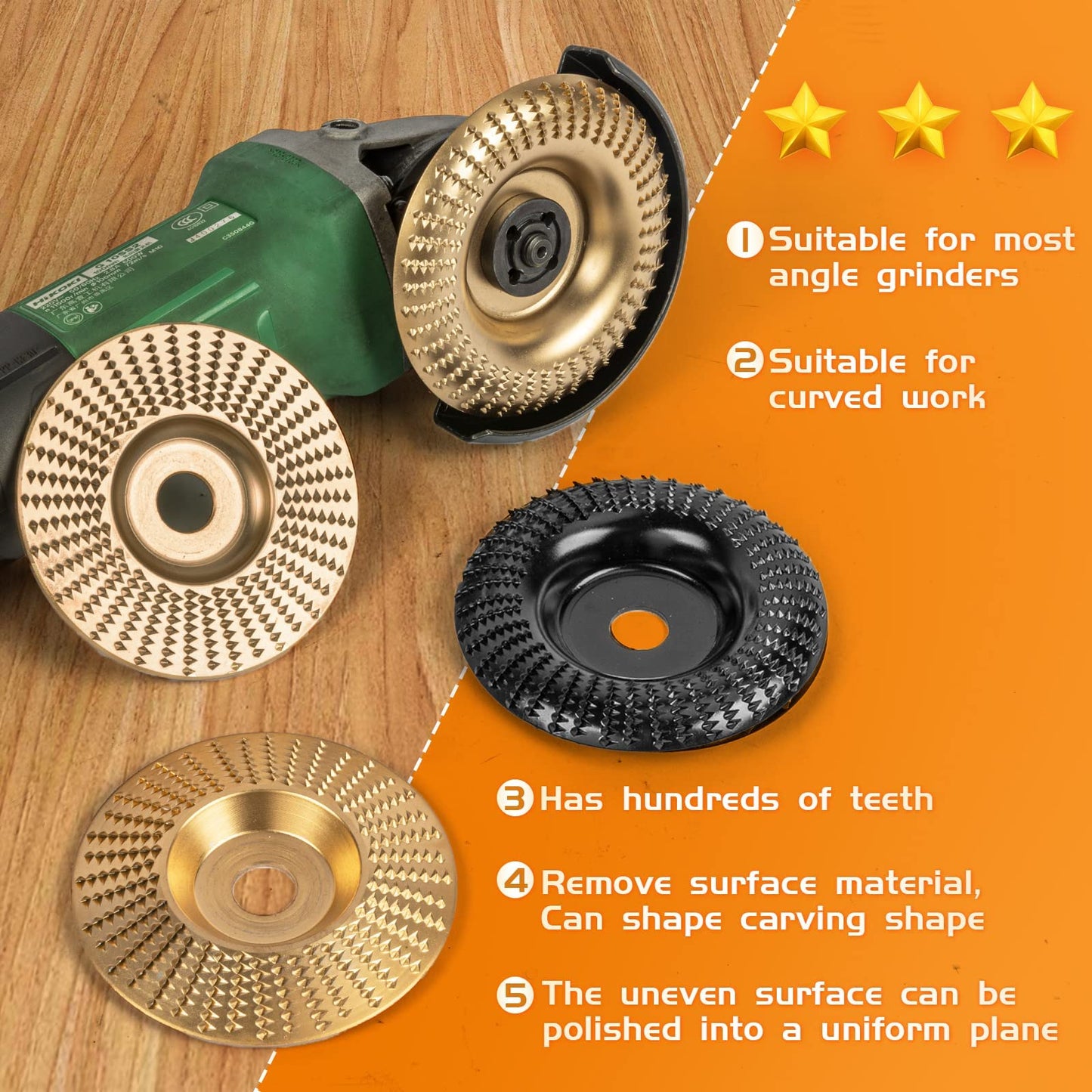 BLEKOO 4PC Wood Carving Disc Set for 4"/4.5" Angle Grinder, 5/8" Arbor, Stump Grinder & Wood Shaper Tools