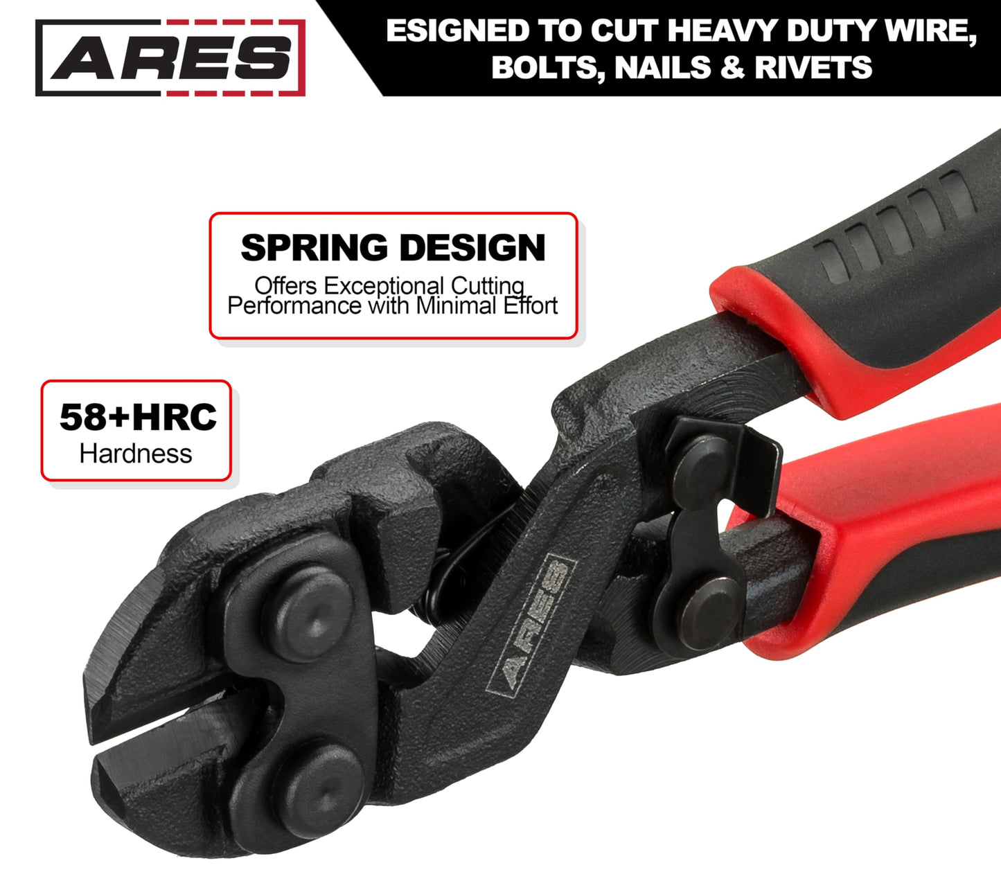 ARES 70664 8" Mini Bolt Cutter - Chrome Moly Steel, Induction Hardened Edges for Heavy Duty Wire, Bolt, Nail & Rivet Cutting