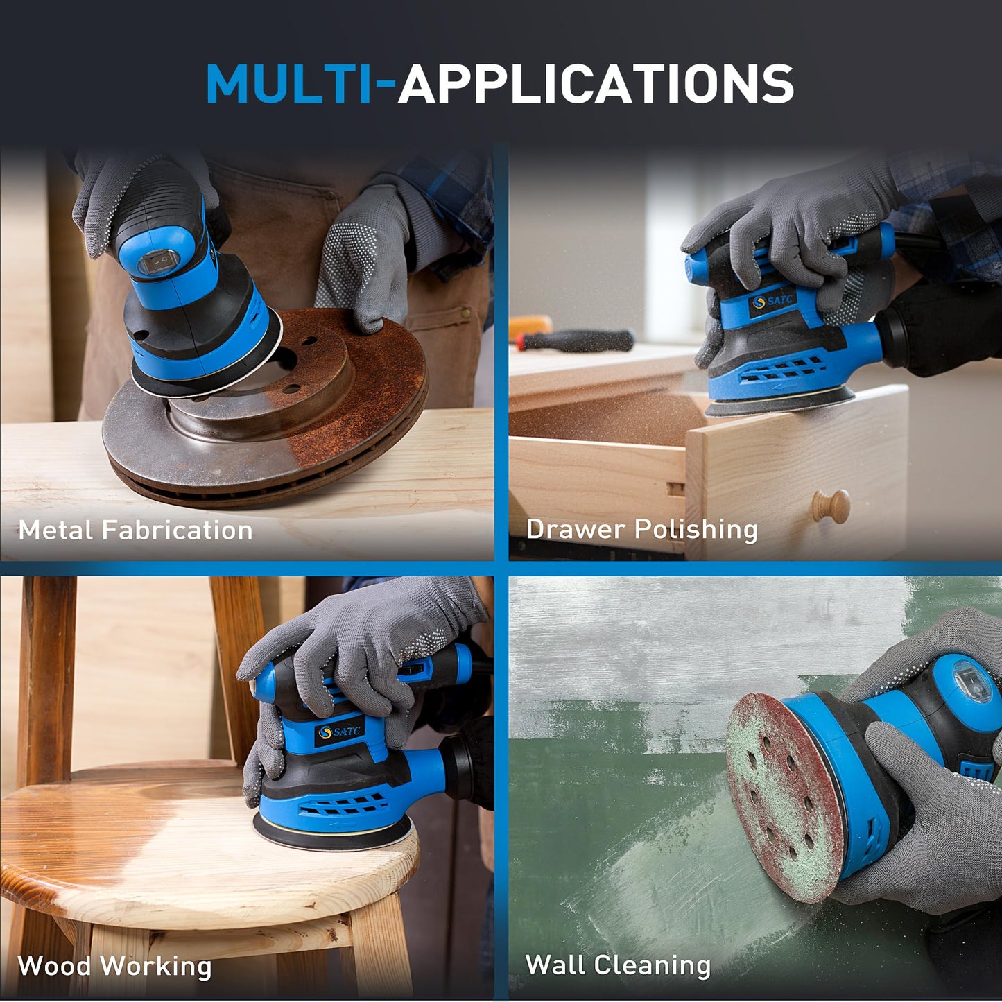 S SATC 72 PCS 5 Inch 8 Hole Hook and Loop Adhesive Sanding Discs Sandpaper for Random Orbital Sander 40 60 80 120 180 240 320 Grits