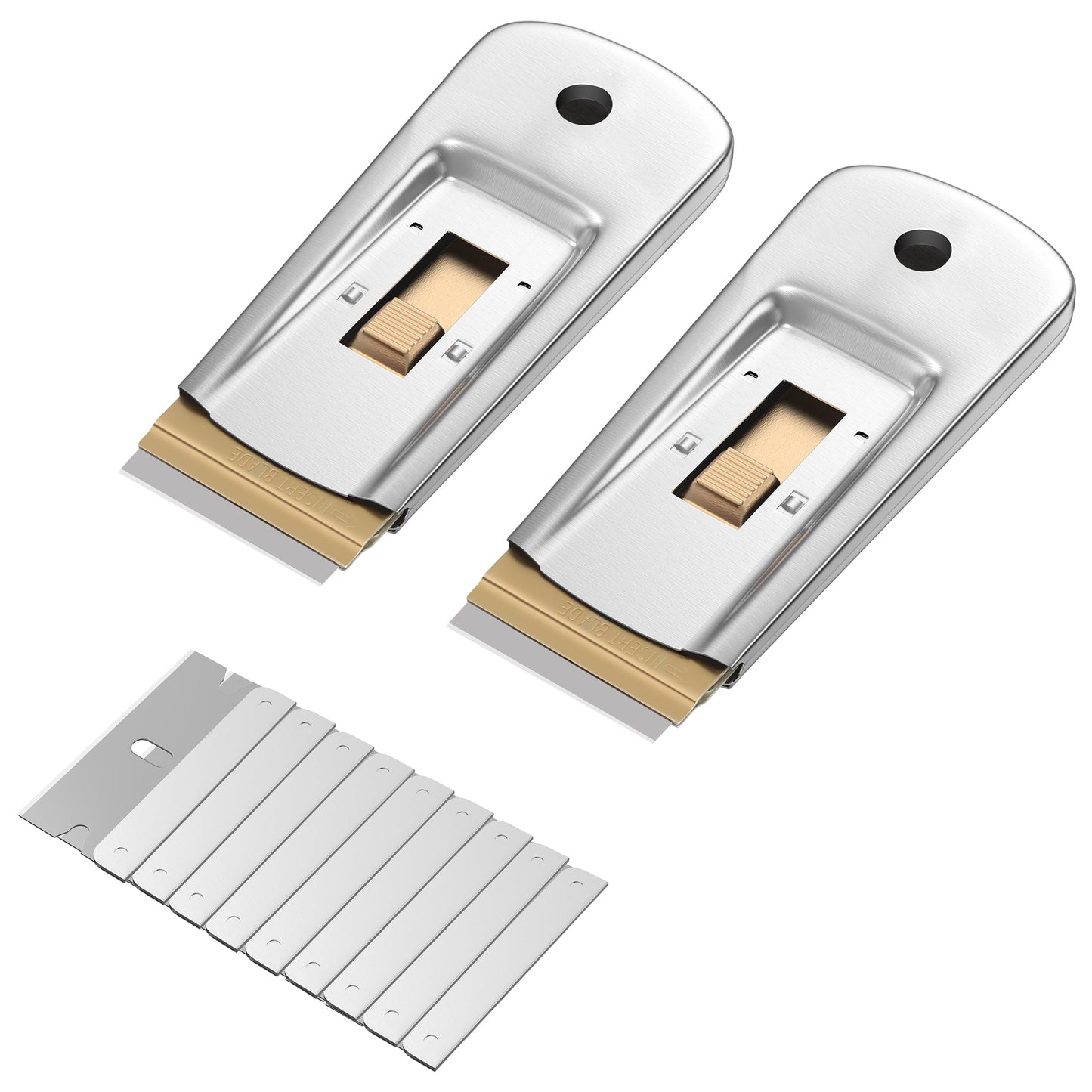 Bates Metal Razor Blade Scraper, 2-Pack Glass & Window Cleaning Tool with 30 Extra Blades, Heavy-Duty Razor Scraper for Paint, Stickers & Residue