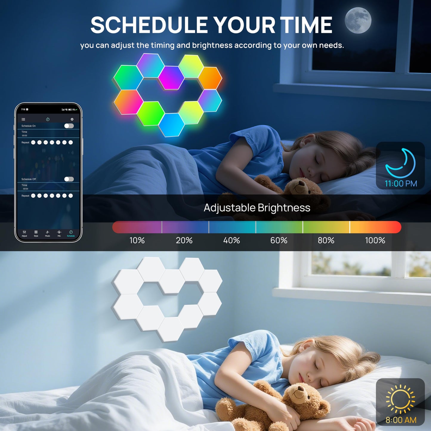 **KORORO Hexagon LED Lights, 8-Pack Smart App RGB Gaming Wall Lights with Remote, Music Sync Honeycomb Lights for Bedroom & Gaming Decor**