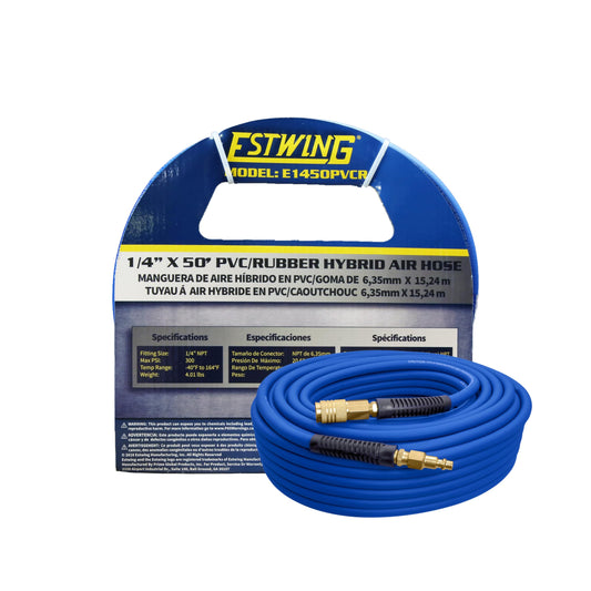 Estwing E1450PVCR 1/4" x 50' PVC / Rubber Hybrid Air Hose with Brass 1/4" NPT Industrial Fitting and Universal Quick Connect Coupler