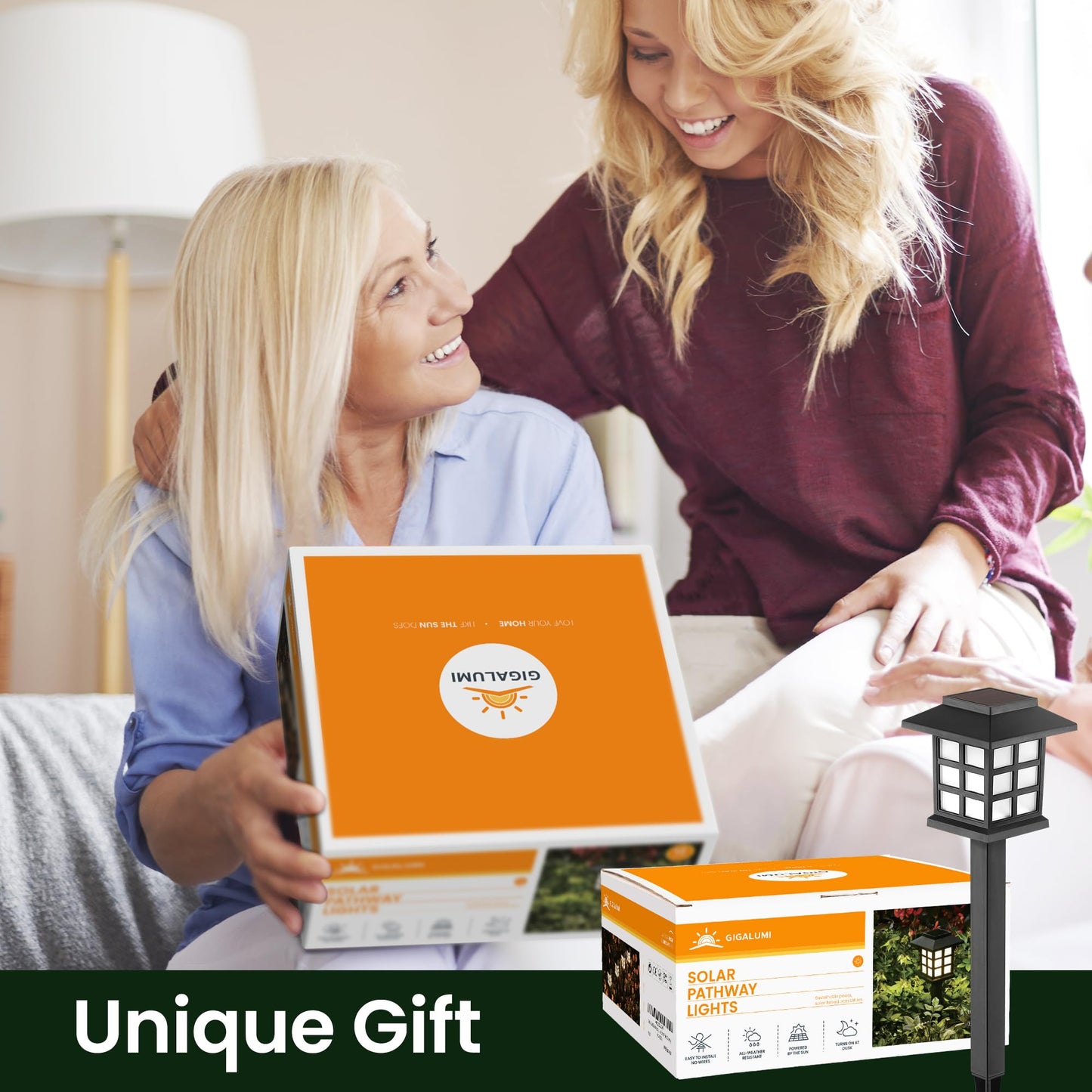 GIGALUMI 12-Pack Solar Outdoor LED Lights, Waterproof, 10-Hour Solar Pathway & Garden Lighting for Yard, Patio, Driveway