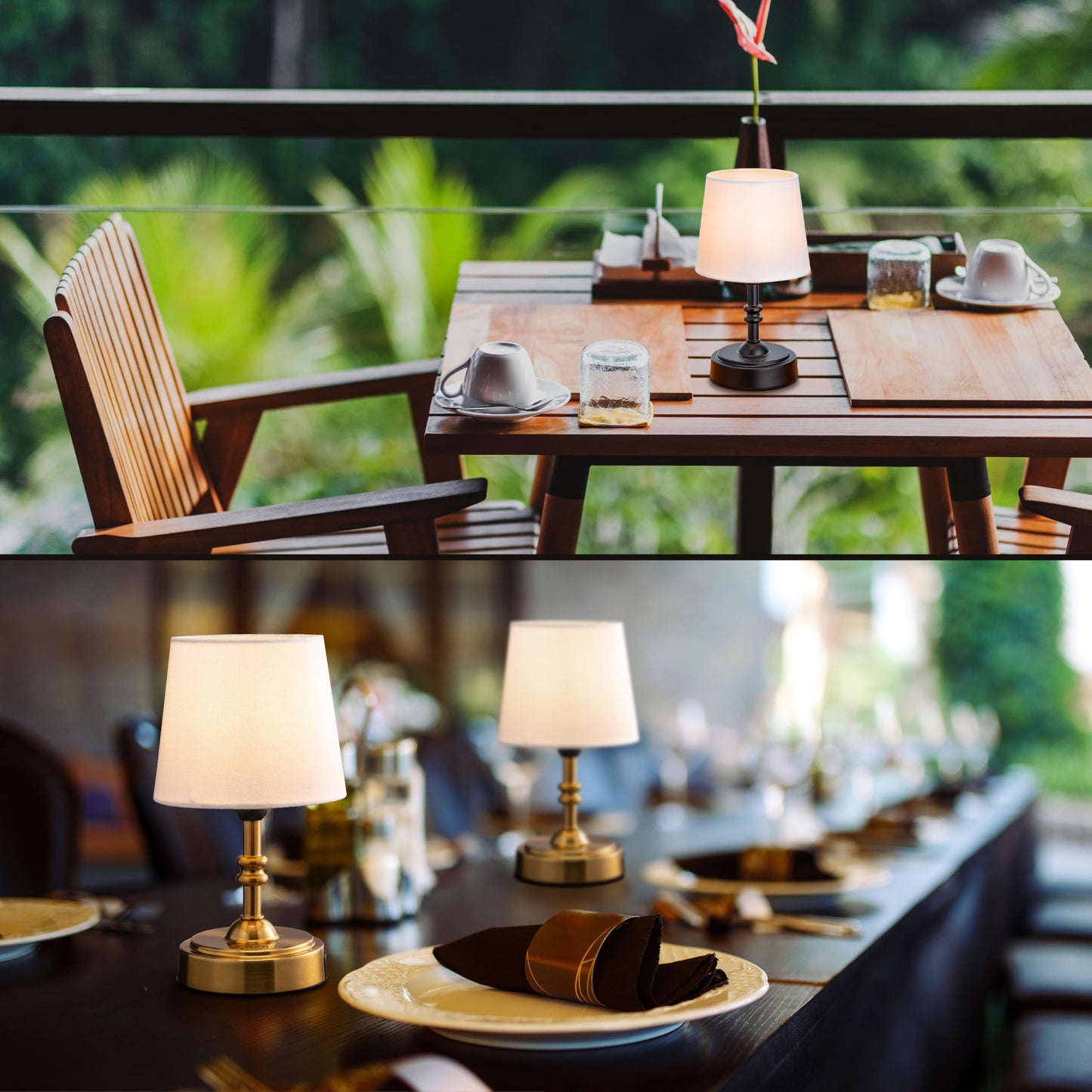 O’Bright Seraph Mini Cordless LED Table Lamp with Dimmer, Rechargeable Battery, 3-Level Brightness, Antique Brass for Bedside & Patio