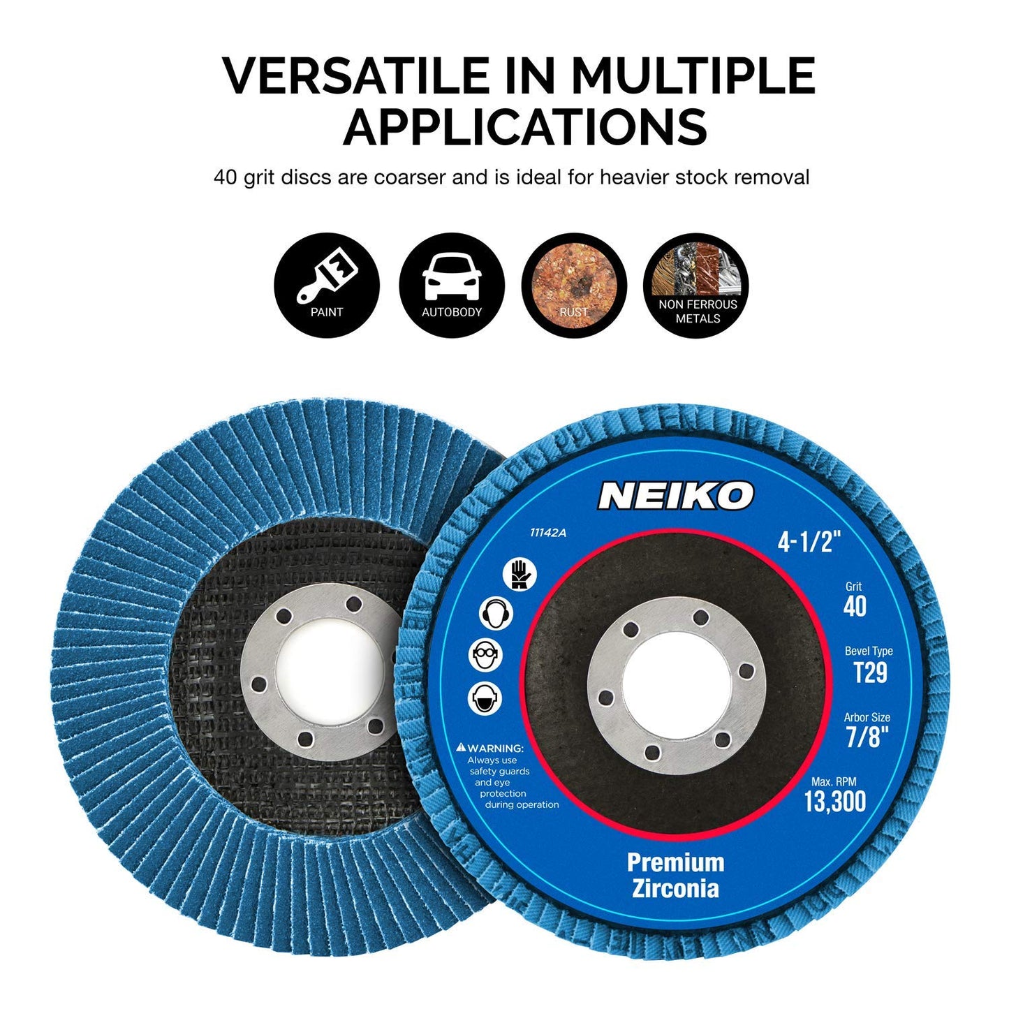 NEIKO 11142A 10 Pack Zirconia Flap Discs 4-1/2" for Angle Grinder, 40 Grit T29 Grinding Wheel, 7/8" Arbor, 4.5 Inch for Wood & Metal Sanding