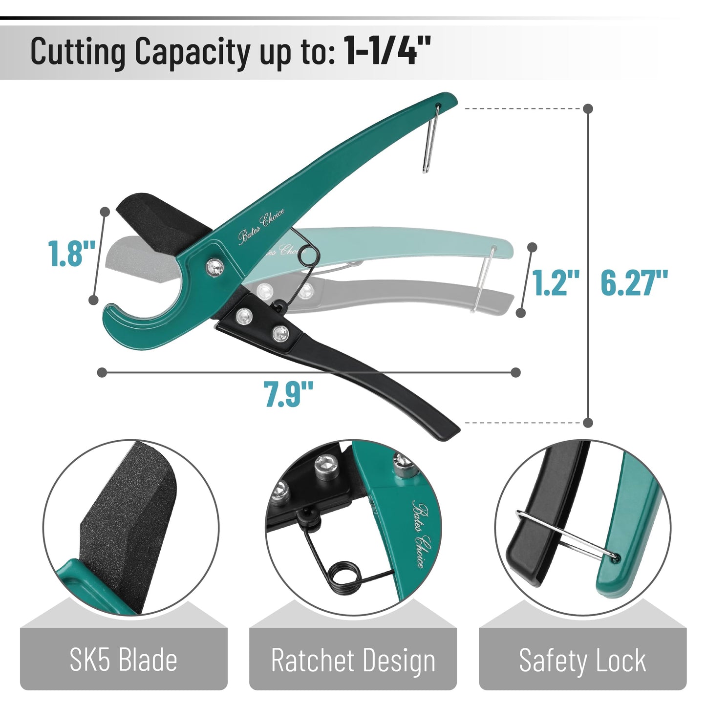 Bates PEX Pipe Cutter & Tube Cutter Set, Cuts 1/8"-1-1/4", Includes PTFE Tape, Rubber Hose & Plastic Pipe Cutting Tools for Plumbing