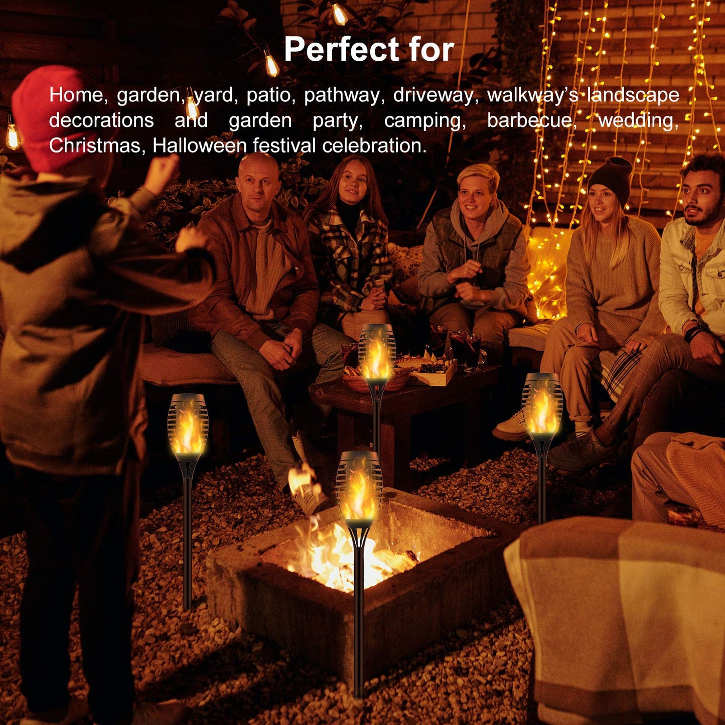 Permande 16-Pack Solar Torch Lights, Flickering Flame, Waterproof Outdoor Garden Pathway Yard Lights, Auto Dusk-to-Dawn